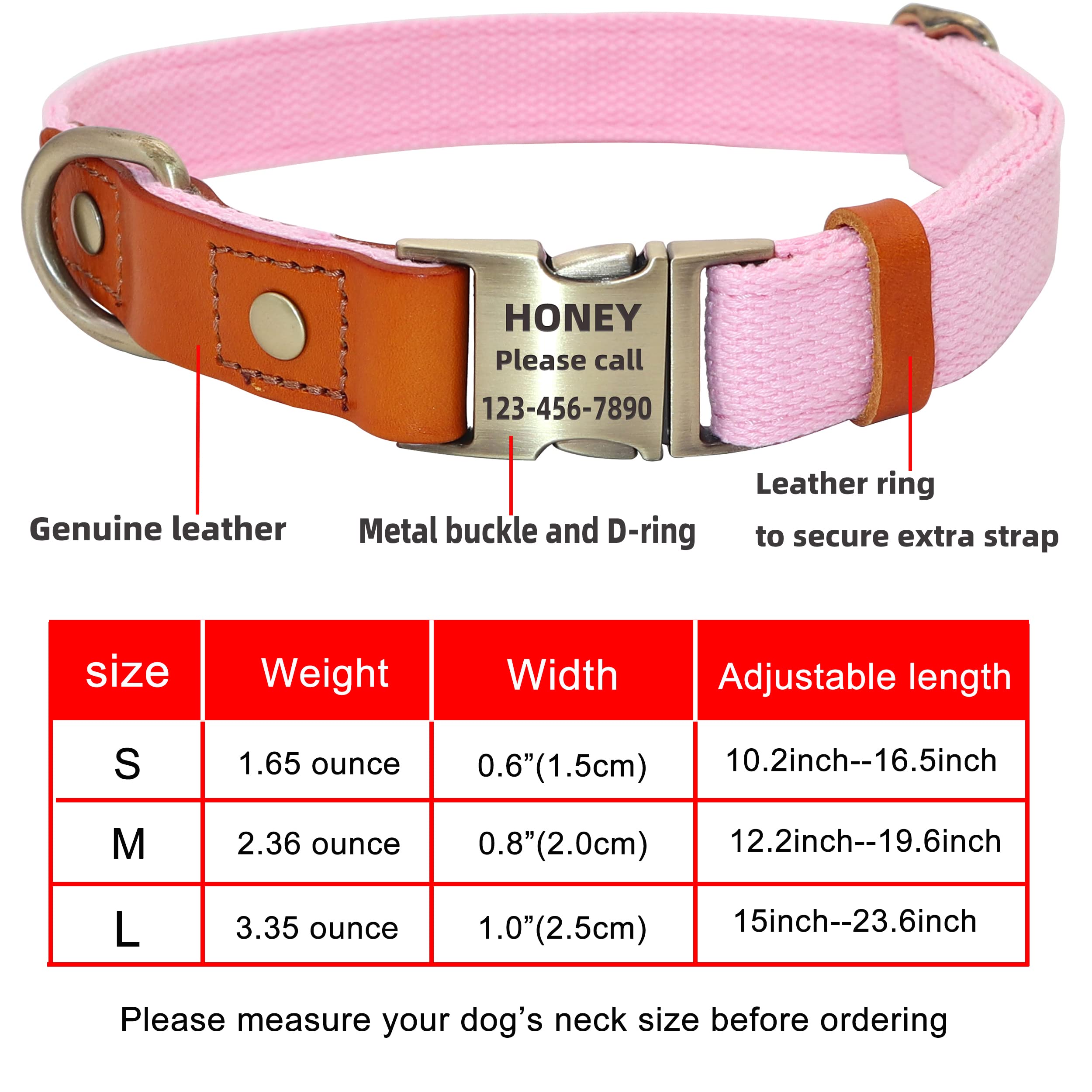 Personalized Engraved Dog Collar and Leash Set - Custom Name Pet Collar with Quick Release Buckle, Adjustable for Small Medium Large Dogs (Large, Pink) | Perfect for Daily Walks, Training & Gifts