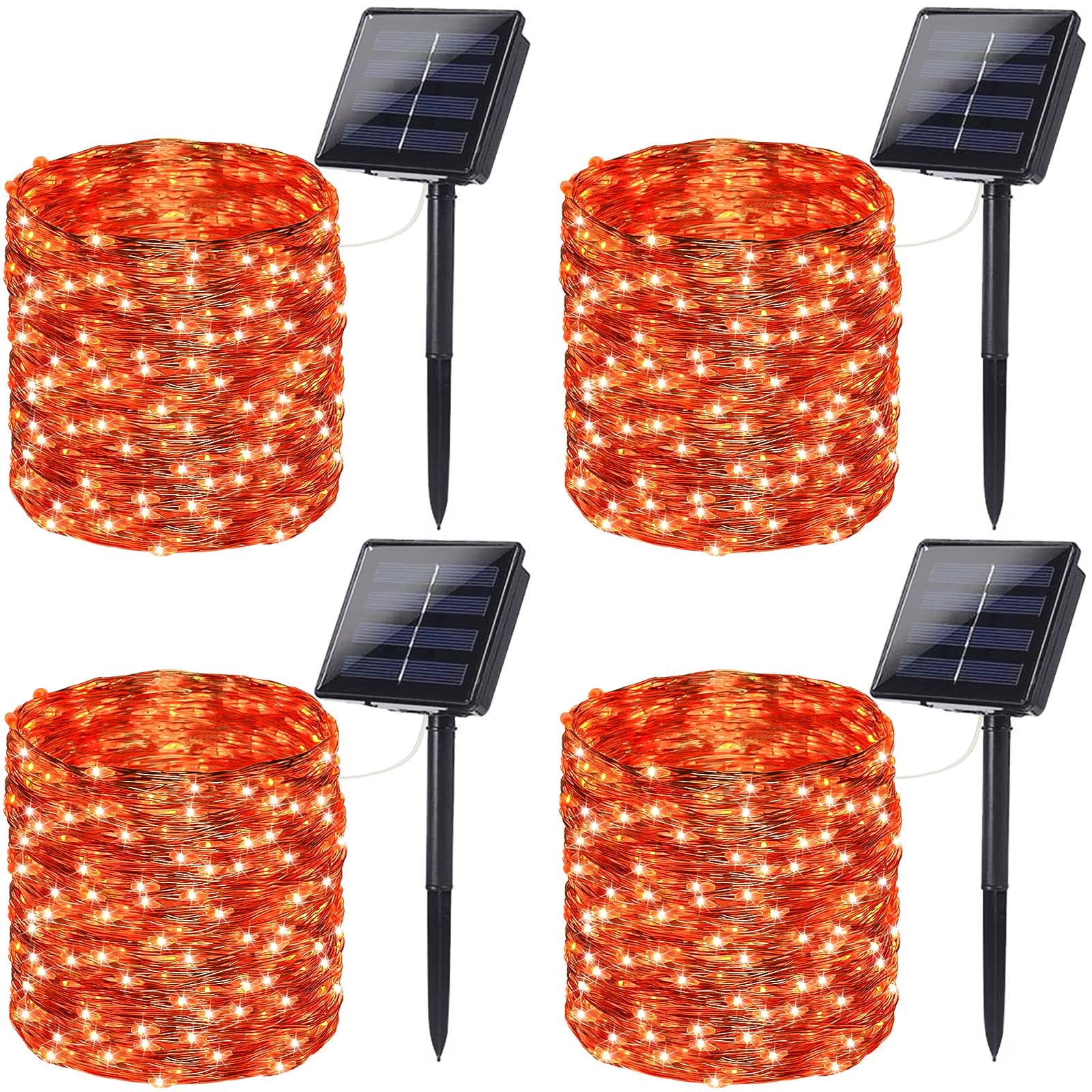 200 LED Orange Solar Halloween Lights Outdoor - 4 Pack (72FT Each), 8 Lighting Modes Solar String Lights for Tree, Garden, Halloween Decorations - Perfect for Patio, Yard, and Party Decor (Orange)