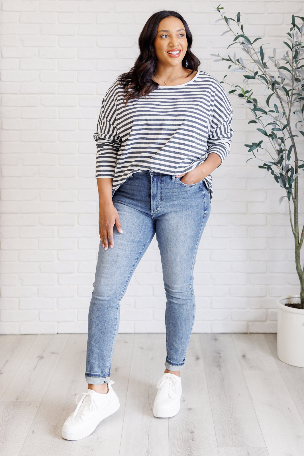 Obviously Mine Striped Oversized Top - Women's Fashion Loose Fit Long Sleeve Shirt for Casual Wear, Work & Weekend Outfits