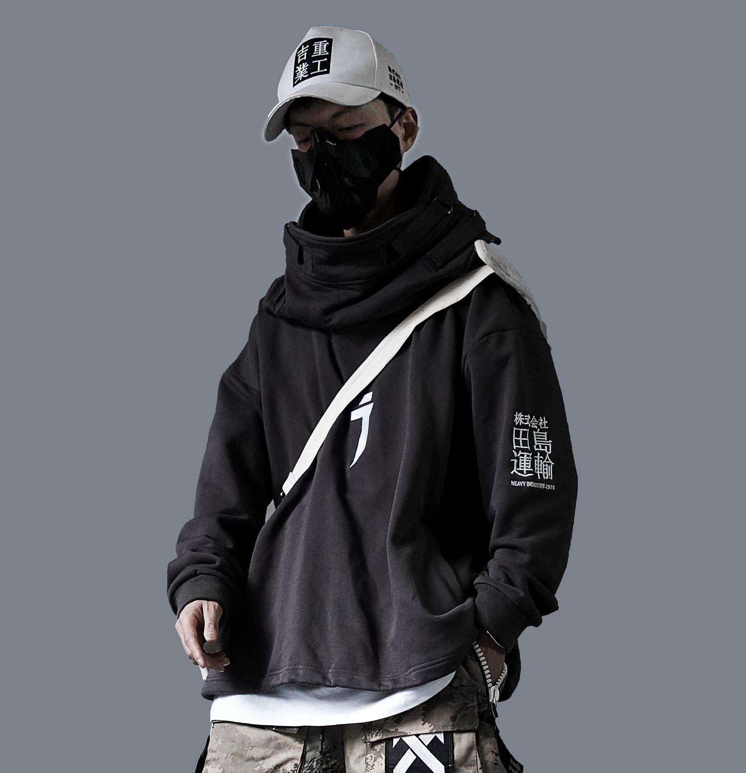 MFCT Men's Embroidered I-Tech Sweatshirt with Funnel Hoodie - Stylish Casual Pullover for Winter Outdoor Activities & Streetwear Fashion