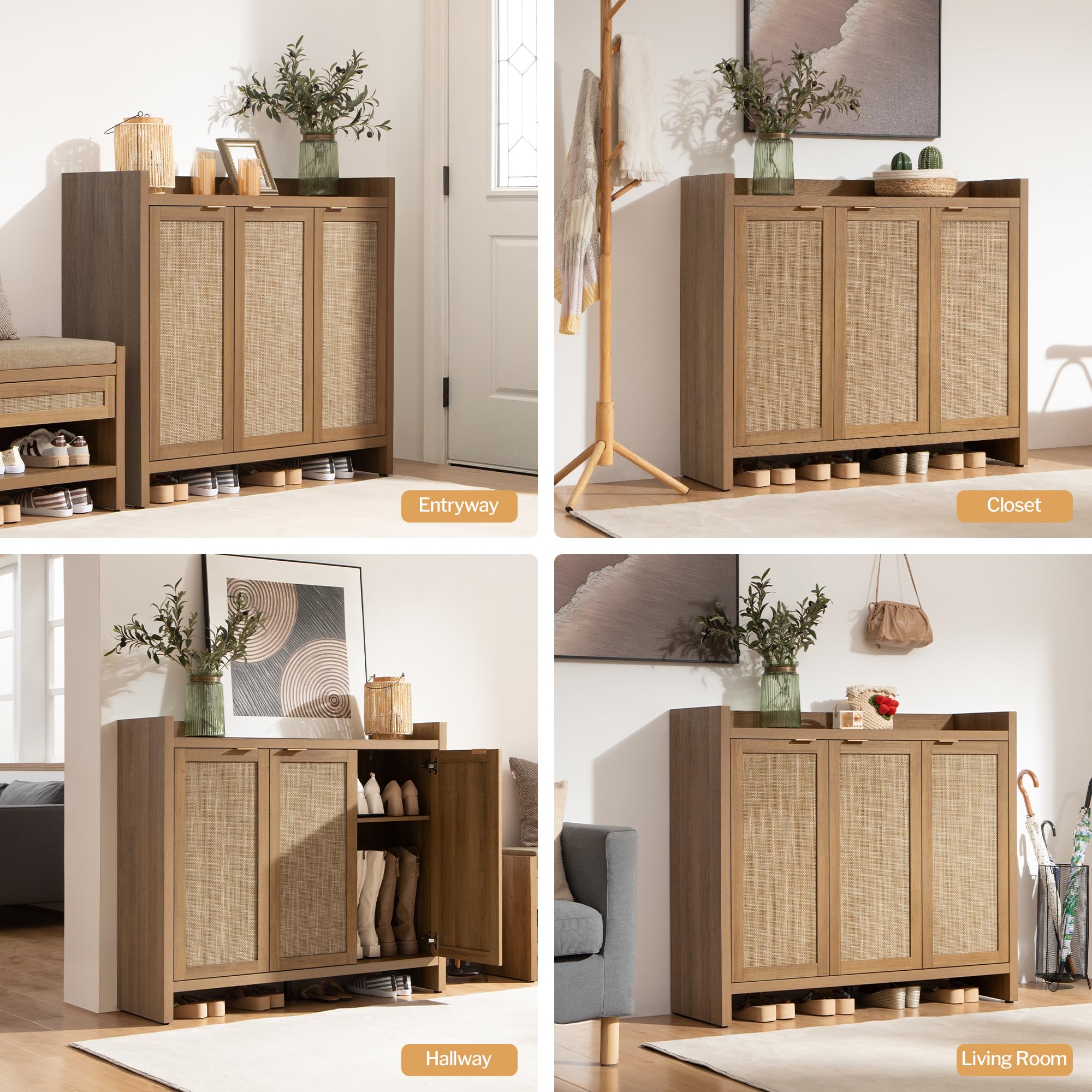 SICOTAS 6-Tier Rattan Shoe Storage Cabinet - Holds 30 Pairs, 41