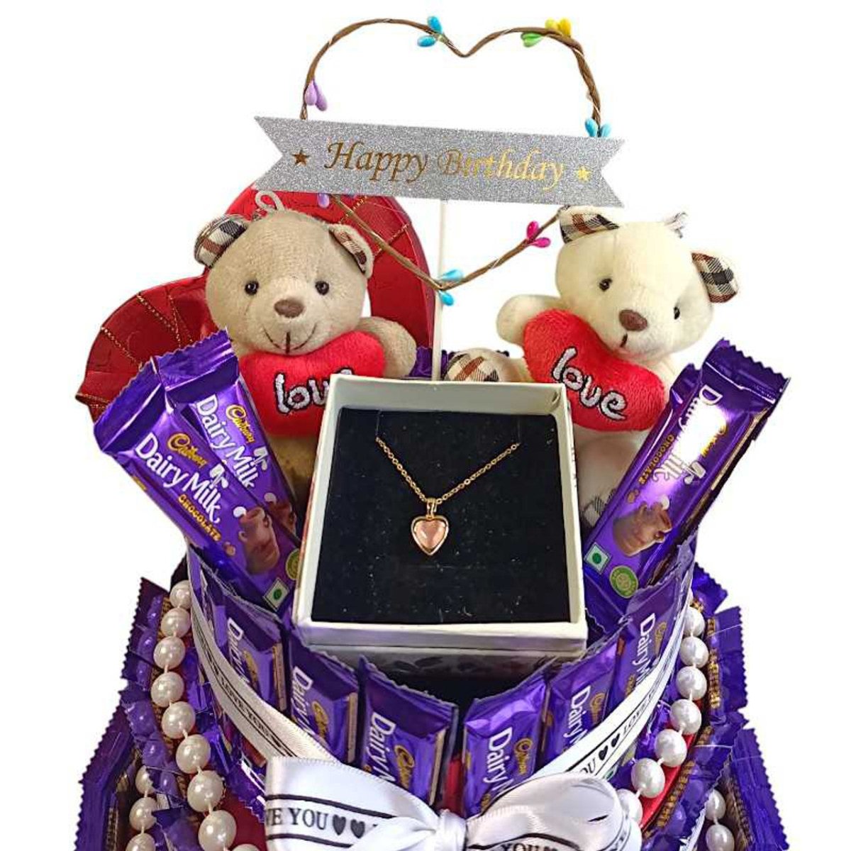 Cadbury Heart Box Tower with Locket - Premium Chocolate Gift Set for Valentine's Day, Anniversary & Romantic Occasions