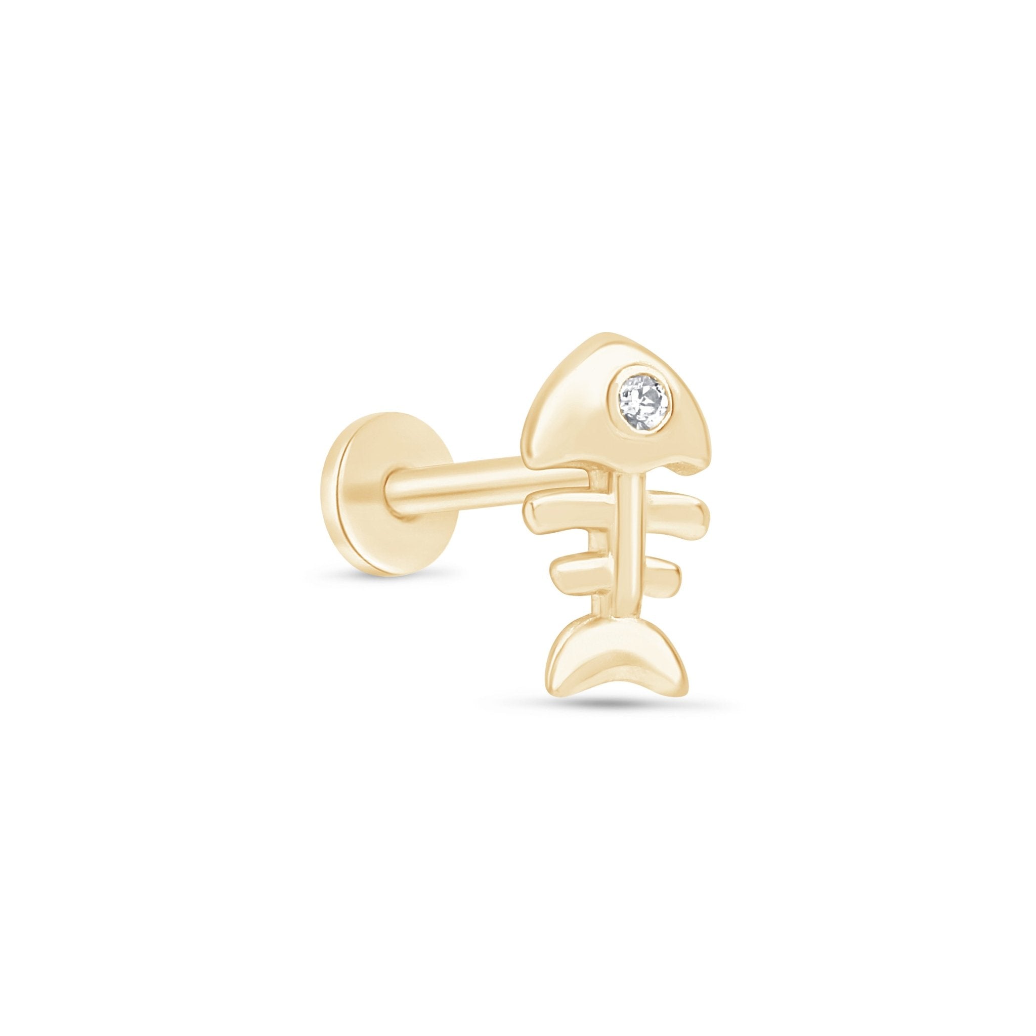 14K Solid Yellow Gold Fishbone Flat Back Stud Earrings - Elegant & Hypoallergenic for Sensitive Ears, Perfect for Daily Wear, Parties & Special Occasions