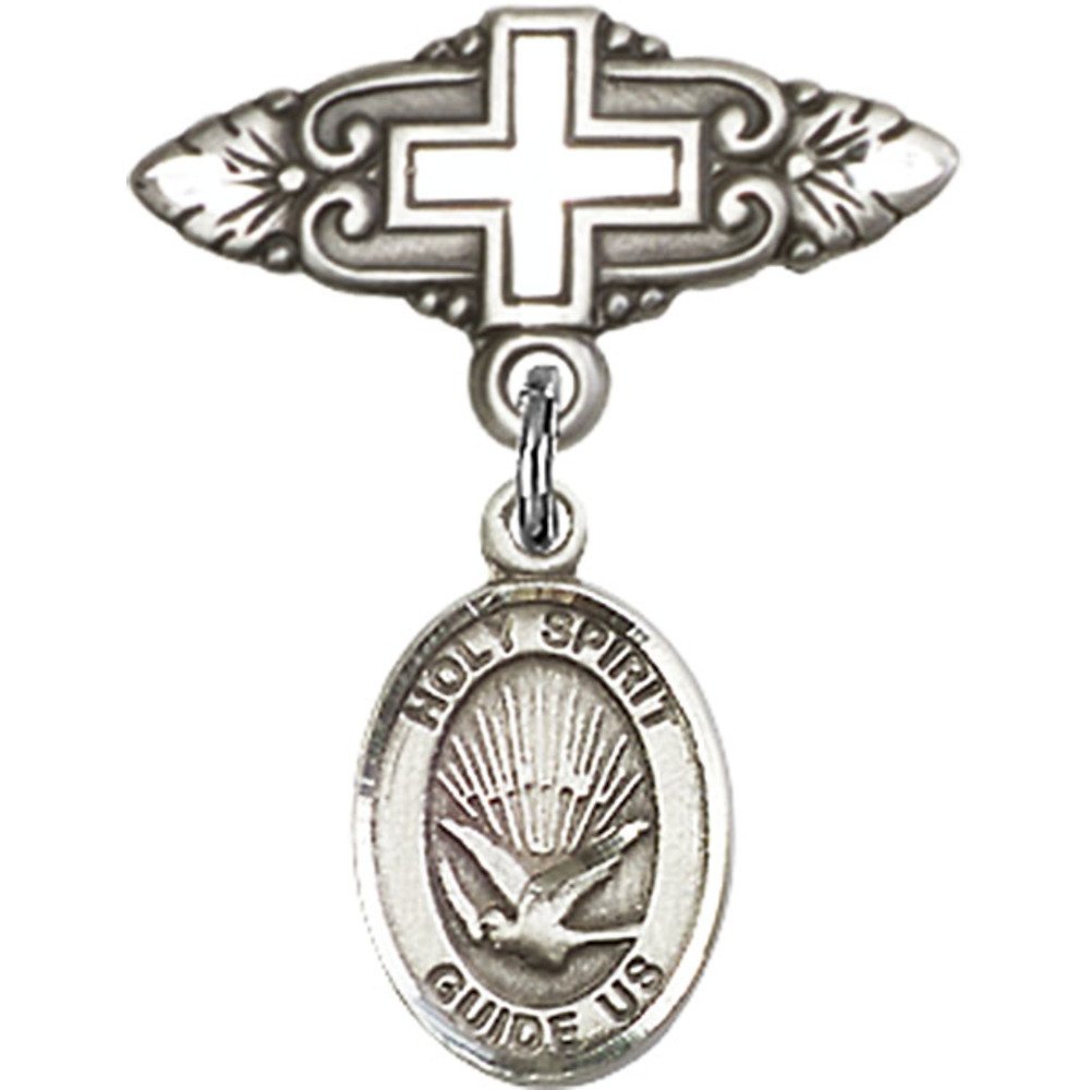 Sterling Silver Baby Badge with Holy Spirit Charm & Cross Pin - 1