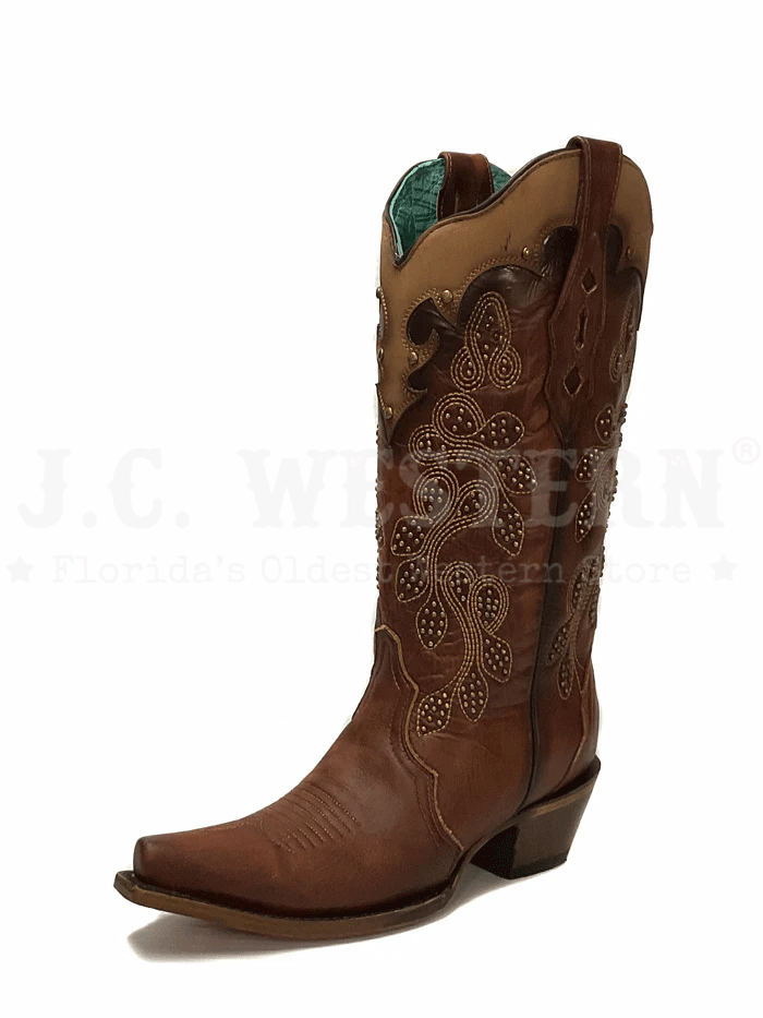 Corral Z5088 Women's Western Boots - Embroidered & Studded Snip Toe Cowgirl Boots in Tan | Perfect for Rodeo, Country Dancing & Western Fashion