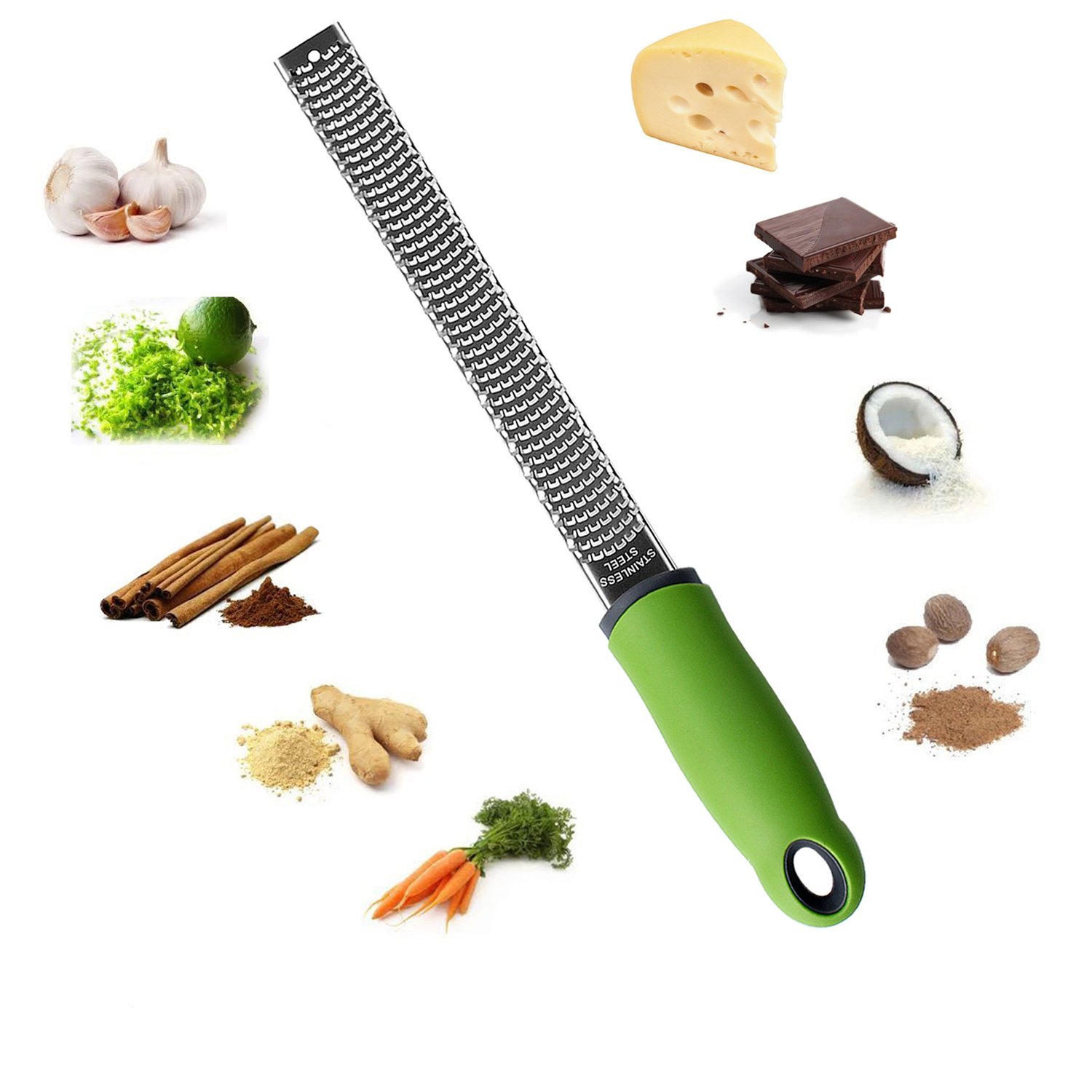 Premium Stainless Steel Lemon Zester & Cheese Grater - Multi-Purpose Kitchen Tool for Ginger, Garlic, Potato, Nutmeg & Chocolate with Protective Cover & Cleaning Brush - Ideal for Baking, Cooking & Garnishing Dishes