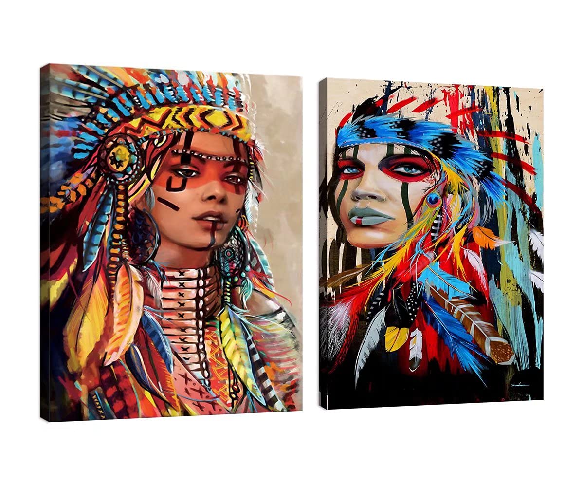 Native American Woman Canvas Wall Art - Framed Portrait for Bedroom & Living Room Decor