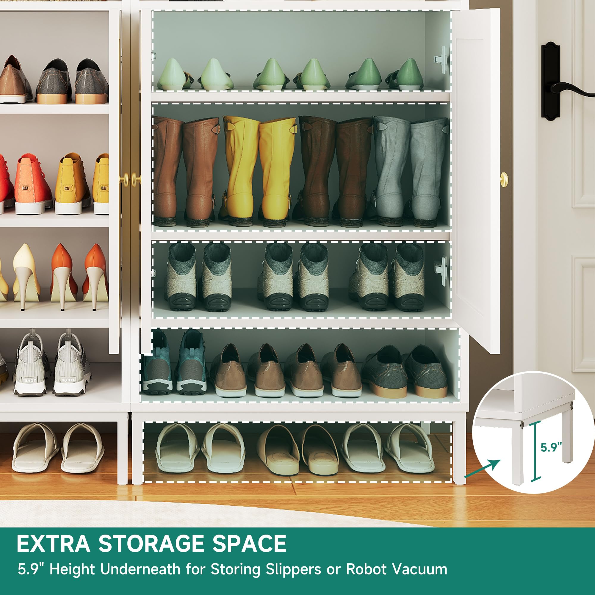 White 5-Tier Rattan Shoe Cabinet with Adjustable Shelves - Entryway Shoe Storage Organizer for 20 Pairs - Perfect for Hallway, Closet & Living Room - Space-Saving Home Decor Solution