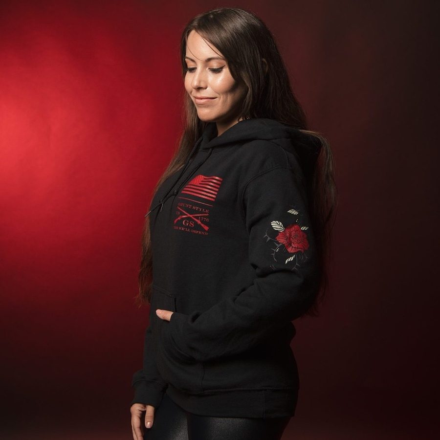 Women's Roses Have Thorns Hoodie - Black Gothic Floral Pullover Sweatshirt | Perfect for Casual Wear, Street Style & Fall Fashion