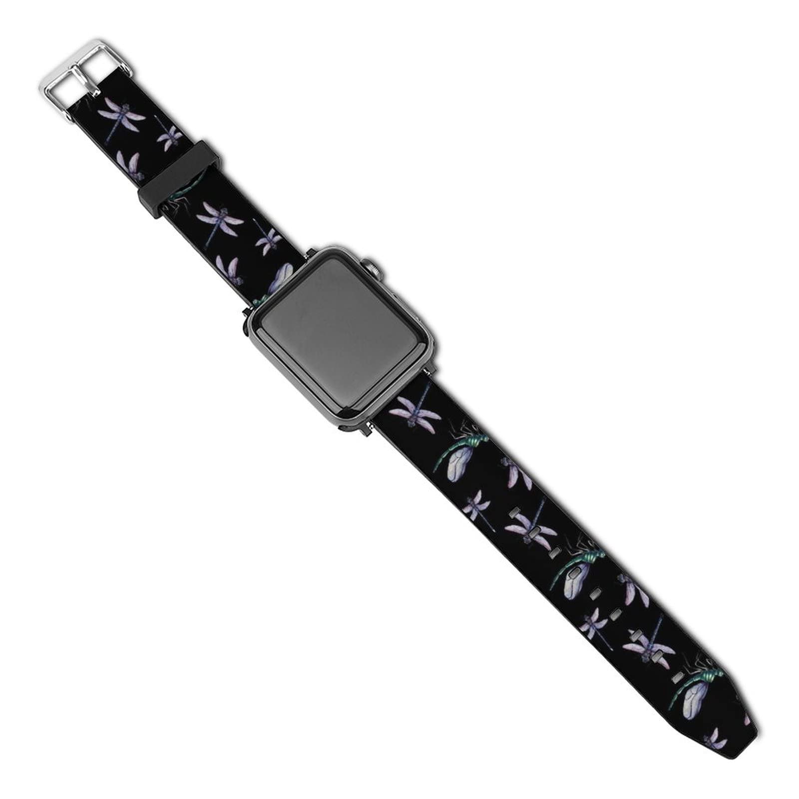 Premium Leather Smart Watch Band - Adjustable Replacement Strap for Apple Watch Series 38mm/40mm & 42mm/44mm - Watercolor Dragonfly Design for Men & Women - Perfect for Workouts, Office & Casual Wear