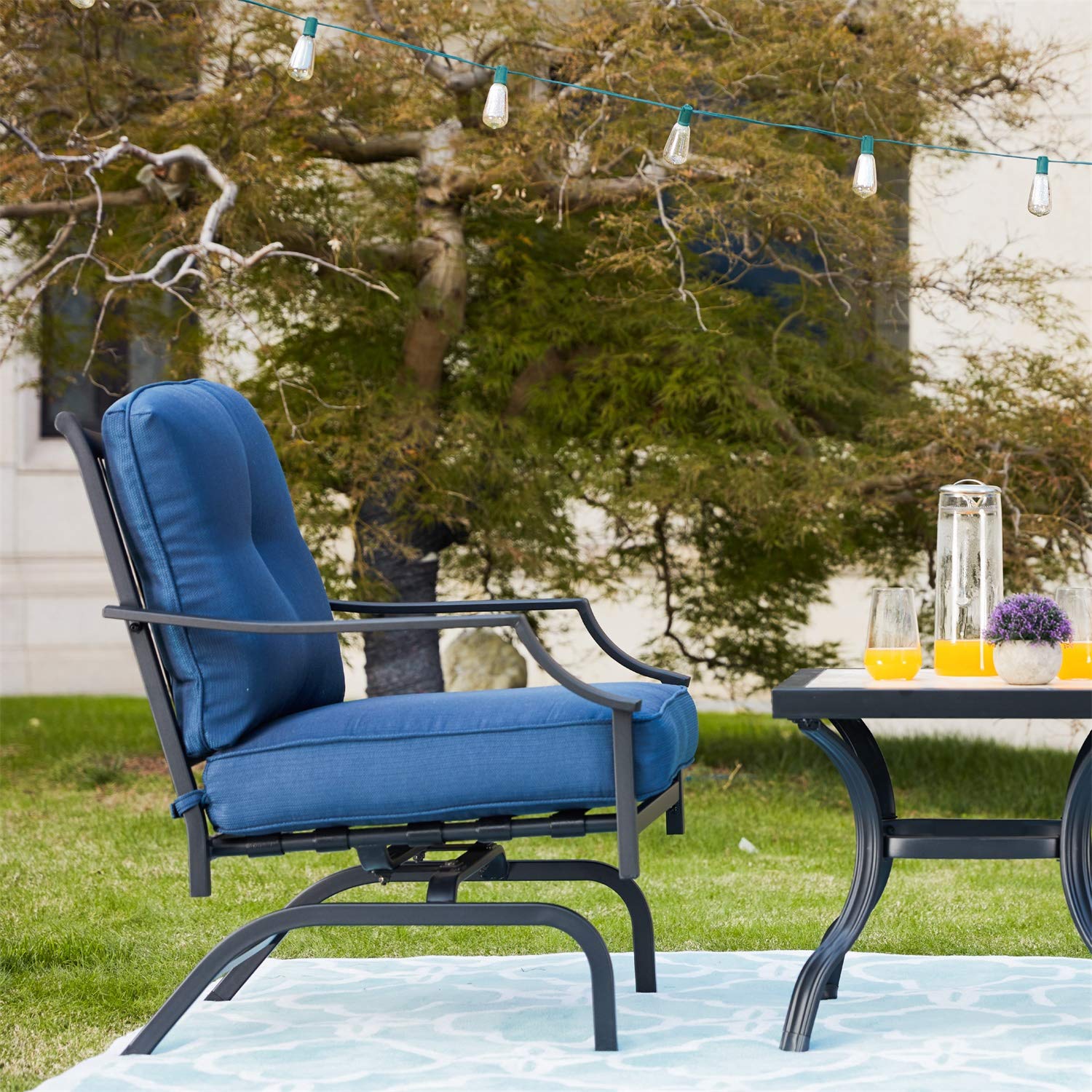 Outdoor Bistro Table Set with 2 Chairs & Coffee Table - Metal Patio Furniture for Garden, Balcony, Deck (Blue) | Perfect for Small Spaces, Outdoor Dining & Relaxing
