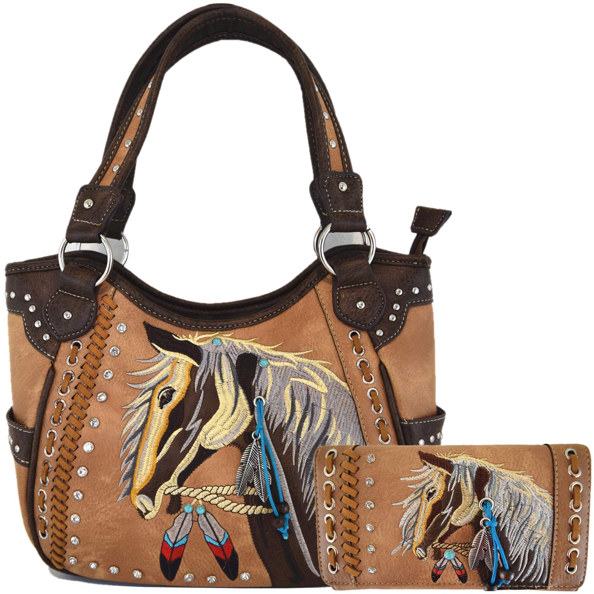 Western Style Laser Cut Tooled Leather Cowgirl Purse - Women's Handbag with Wallet Set, Country Tote & Everyday Shoulder Bag for Equestrian, Rodeo & Country Fashion Lovers