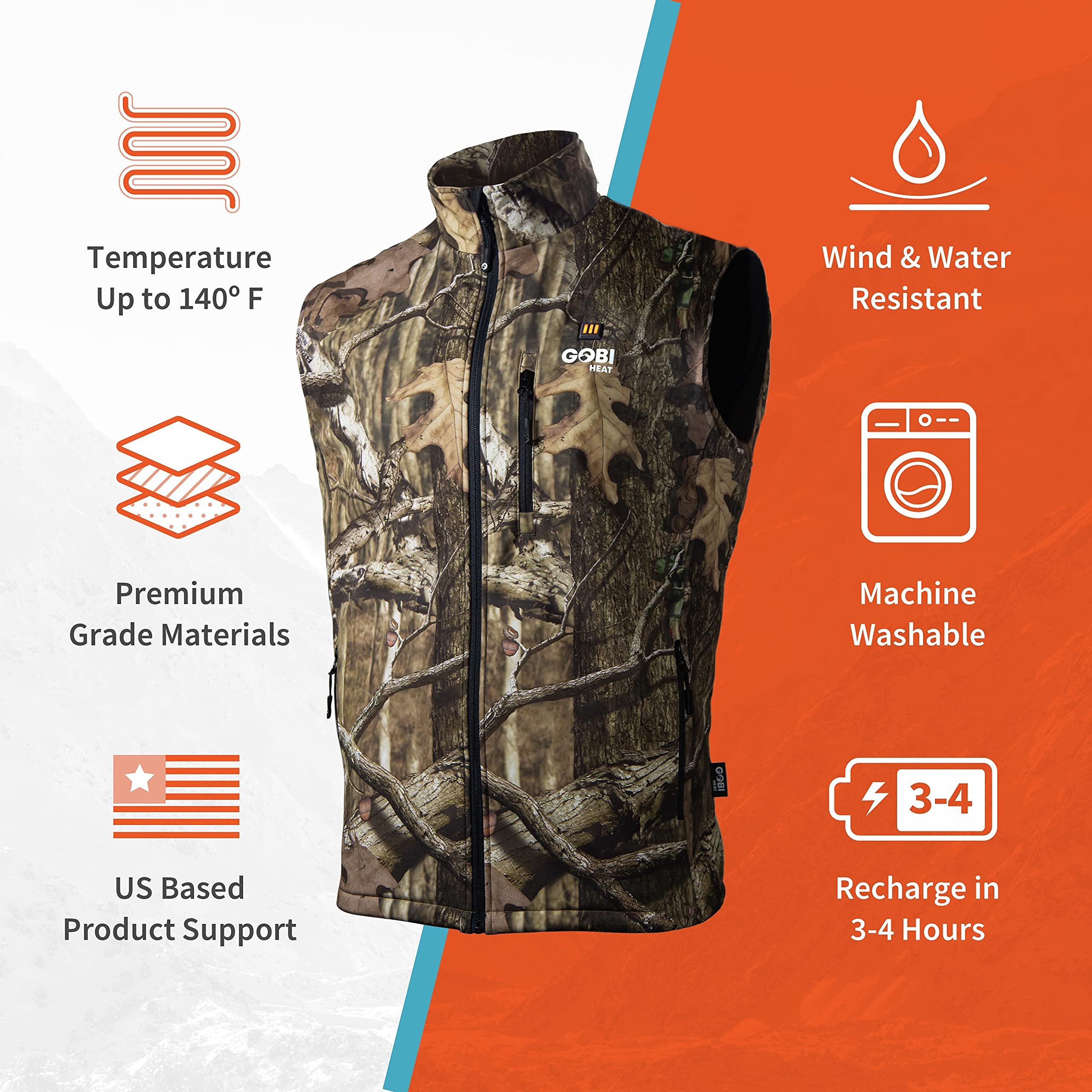 Colorado Men's Camo Heated Vest with 10-Hour Battery Life - 3 Adjustable Heat Settings (Includes Battery & Charging Cable) | Perfect for Hunting, Fishing & Outdoor Winter Activities