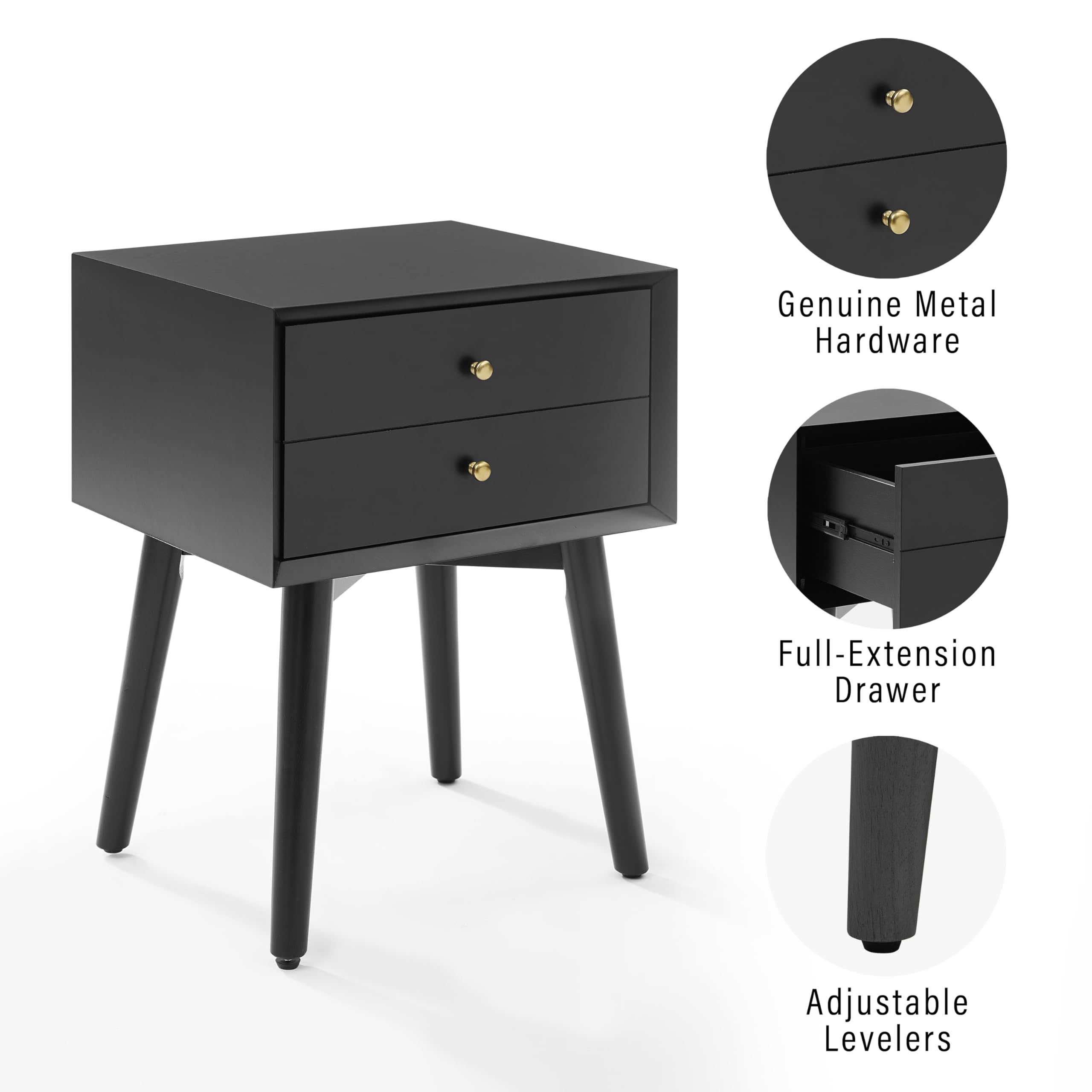 Crosley Furniture Landon Nightstand Side Table with Drawer - Matte Black Finish, Bedroom Nightstand for Small Spaces, Modern Bedside Table with Storage