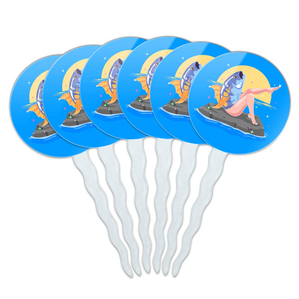 Reverse Mermaid with Tuna Head Cupcake Toppers - Set of 6 Whimsical Dessert Decorations for Birthday Parties, Baby Showers & Themed Events