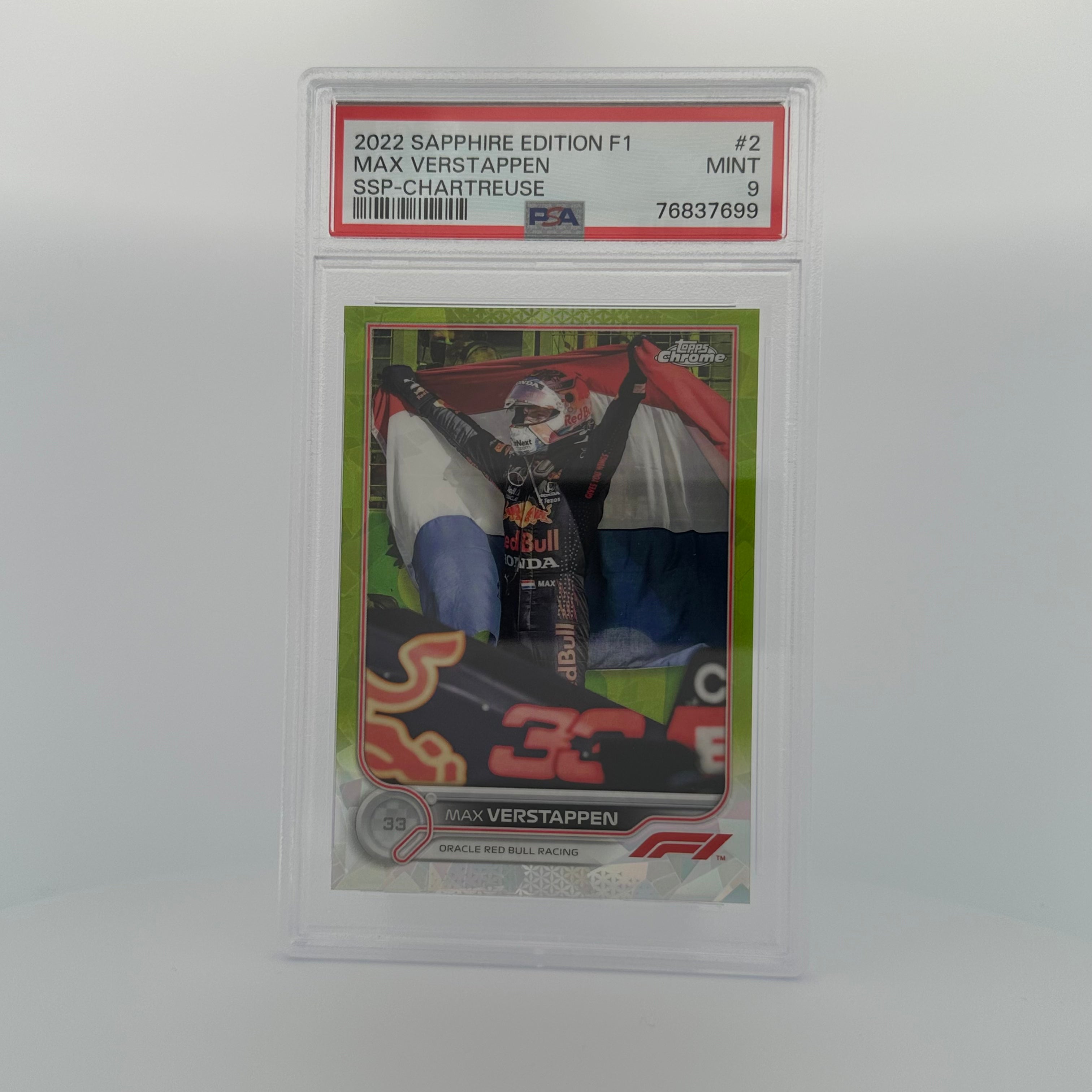 PSA 9 199 Max Verstappen #2 Sapphire Edition SSP Chartreuse - Rare Collectible Trading Card for F1 Fans & Sports Memorabilia Enthusiasts