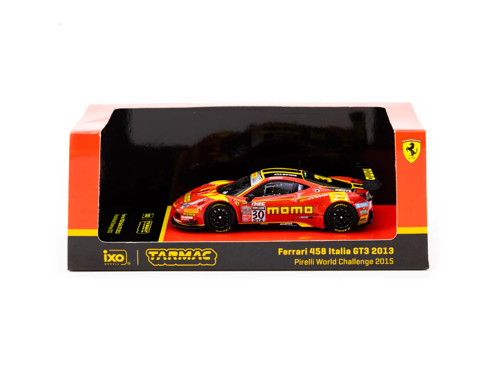 Tarmac Works 1:64 Scale Ferrari 458 Italia GT3 Diecast Model Car - Pirelli World Challenge 2015 H. Cisneros Edition - Collectible Racing Toy for Display & Play
