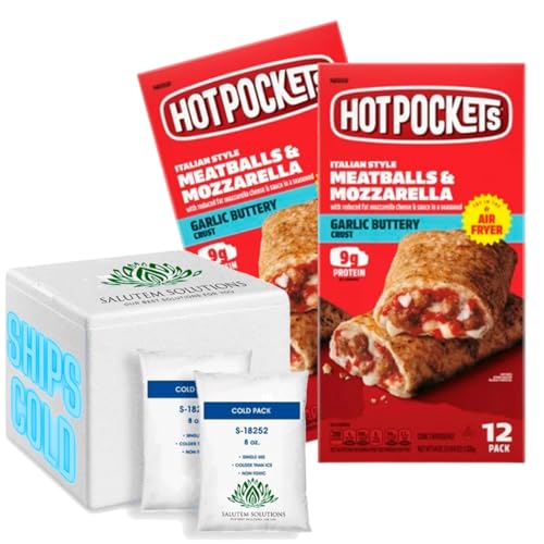 Salutem Vita Hot Pockets Frozen Snacks - Meatballs & Mozzarella Cheese Stuffed Sandwiches, 12 Count (Pack of 2) - Quick Microwave Meals for Lunch, Dinner or Late Night Snacking