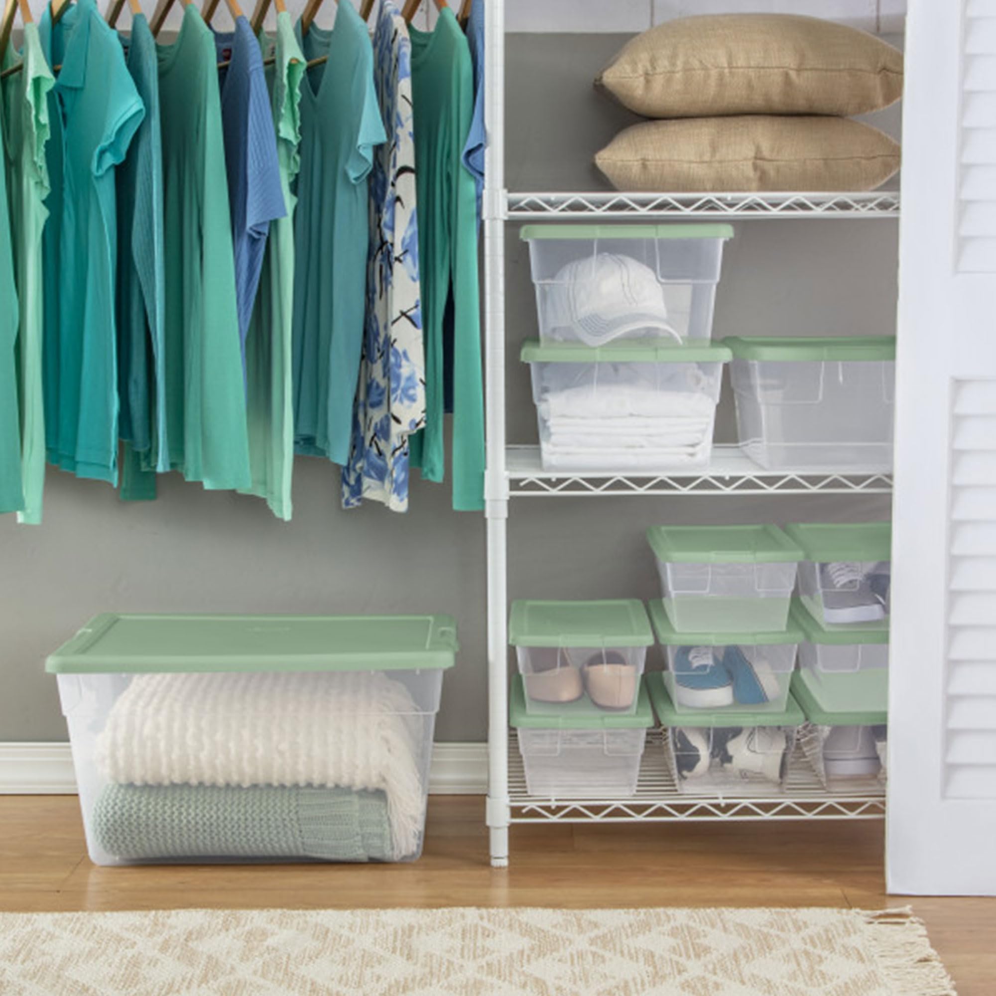 Sterilite 6 Quart Stackable Storage Bins with Handles - 30 Pack Space Saving Home Organization Containers in Crisp Green | Perfect for Pantry, Closet, Garage & Toy Storage