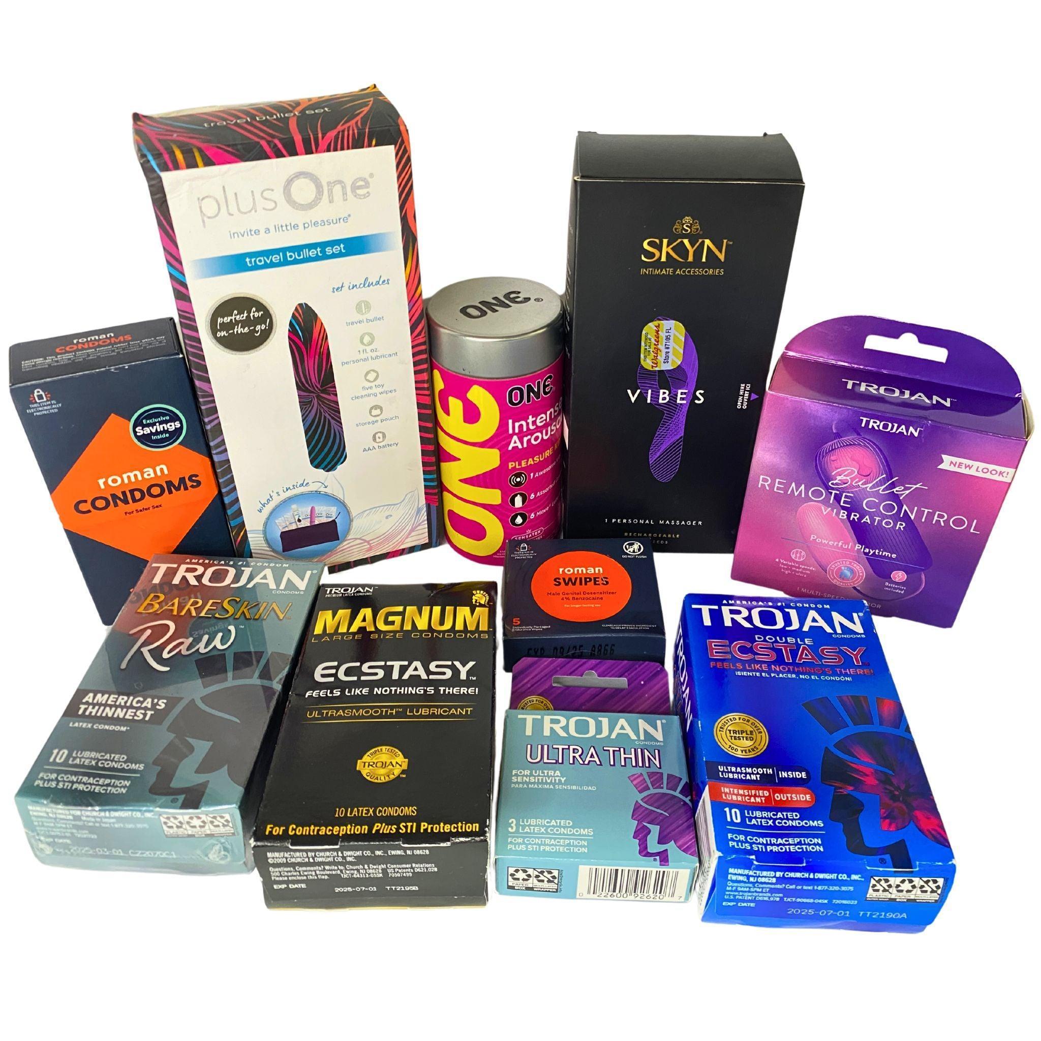 Premium Intimate Mix Bundle - 84 Pcs Condoms, Toys & Endurance Wipes (Roman, Magnum, Plus One, Trojan) for Couples & Adult Play - Perfect for Date Night & Spicing Up Relationships