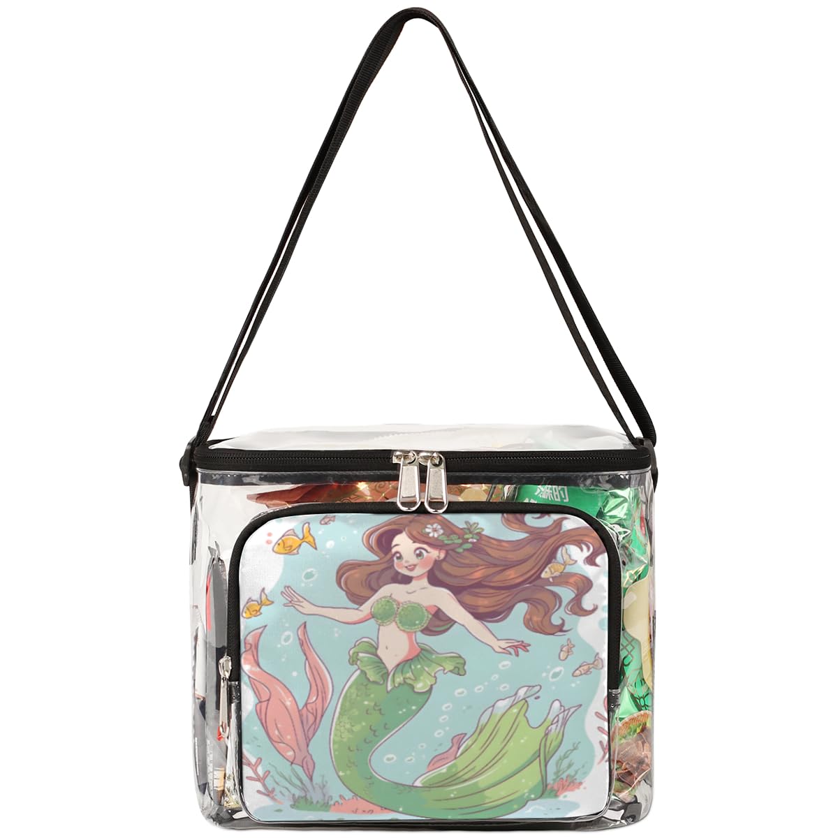 GzLeyigou Clear Transparent Mermaid Tote Bag with Handles - Waterproof Underwater Themed Shoulder Bag for Beach, Pool, Travel, Picnic, Concerts & Sports Events - Coral Seaweed Design Lunch Bag for Outdoor Activities