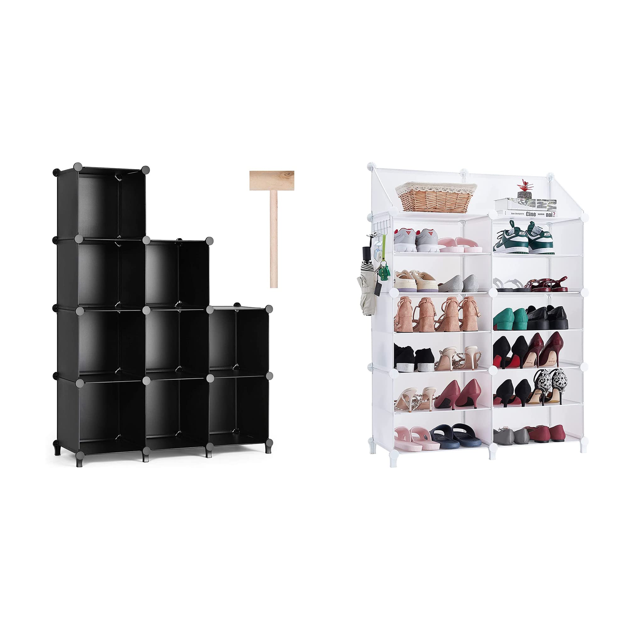 Puroma 9-Cube Closet Storage Organizer & 12-Cube Stackable Shoe Cabinet - Space Saving Home Organization for Bedroom, Closet, Entryway, and Office