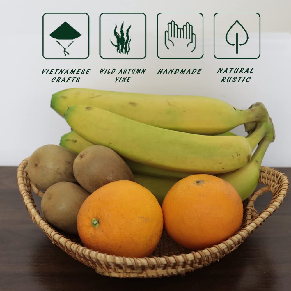 Handmade Wicker Fruit Bowl & Bread Basket - 11 Inch Rattan Serving Basket for Kitchen Counter, Snack Storage, Restaurant Organizing | Perfect for Fruits, Vegetables, Bread Display & Home Decor