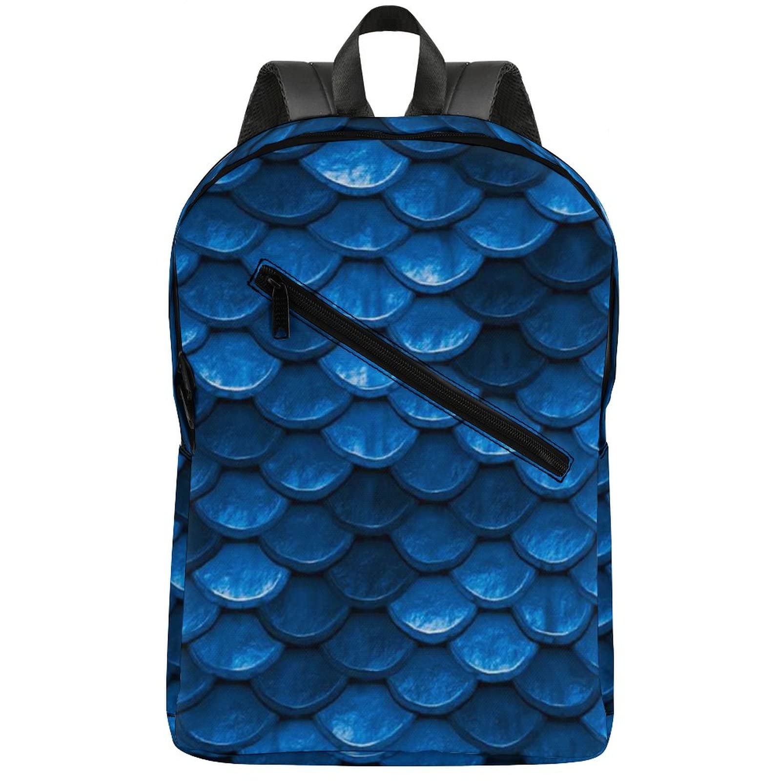 Funny Blue Fish Scales Print PU Leather Shoulder Backpack for Teens - Stylish School Bookbag for College, Travel & Daily Use