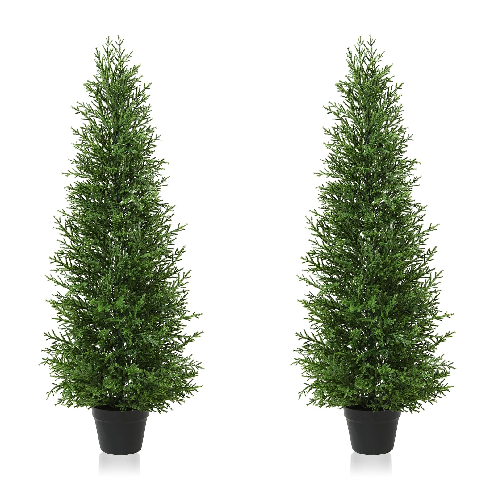 4FT Artificial Cedar Topiary Trees Set of 2 - UV Resistant Fake Norfolk Pine Plants for Outdoor & Indoor Decor - Perfect for Christmas, Porch, Garden, Entryway, and Home Decoration - Year-Round Greenery for Patio, Office, and Wedding Decor
