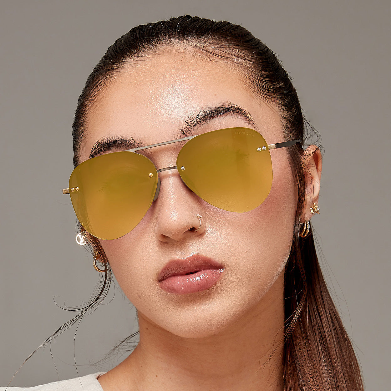 Tangle-Free Aviator Sunglasses for Women - Smaller Megan 2 Mirrored Bronze Lenses - Stylish & Lightweight for Driving, Travel & Outdoor Activities