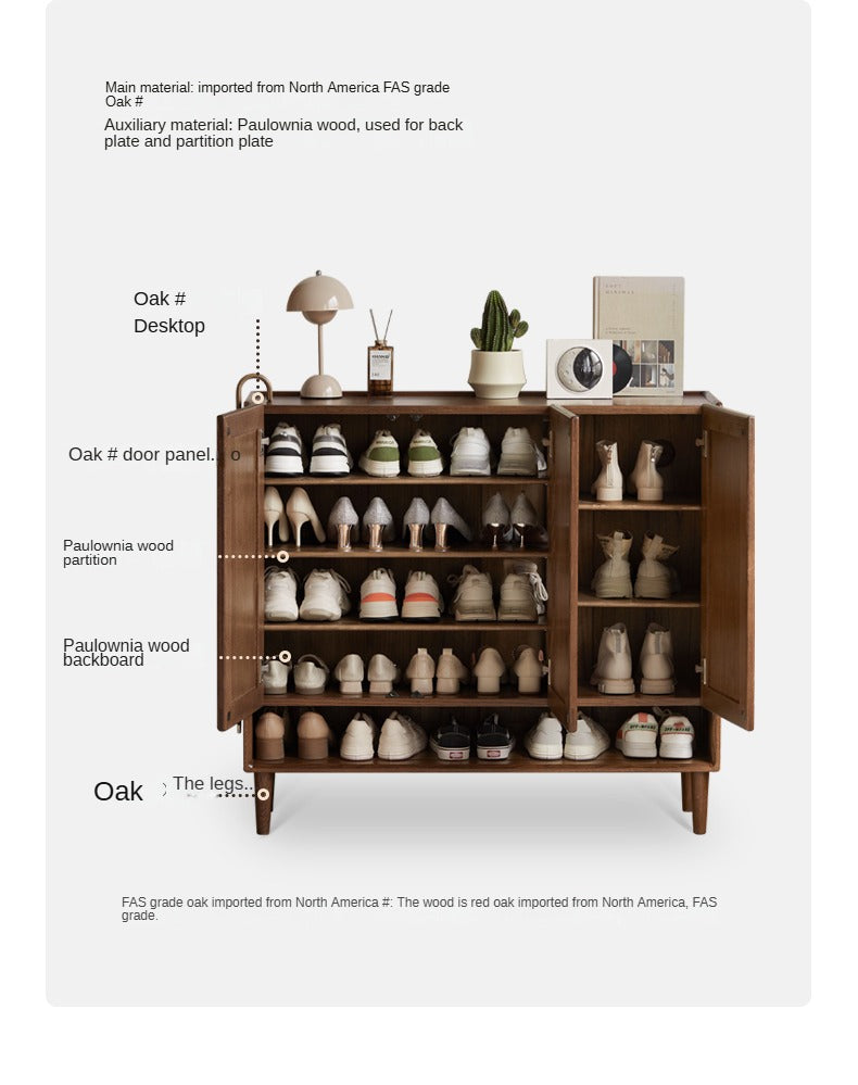 Solid Oak Wood Shoe Storage Cabinet - Large Capacity Entryway Organizer for Shoes, Boots & Accessories | Perfect for Hallway, Closet & Mudroom Organization