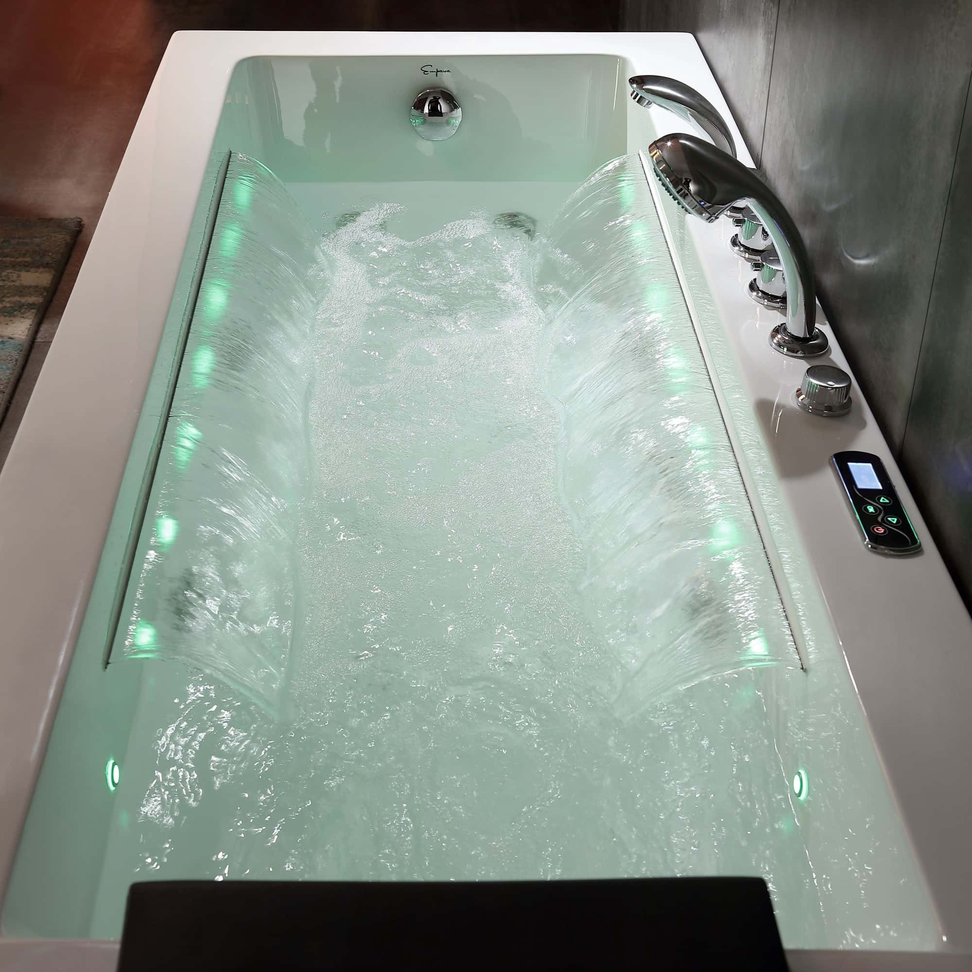 Empava 67-Inch Alcove Whirlpool Bathtub with Inline Heater, LED Lights & Left Drain - Rectangular Soaking Tub for Luxury Bathroom Relaxation and Spa Experience