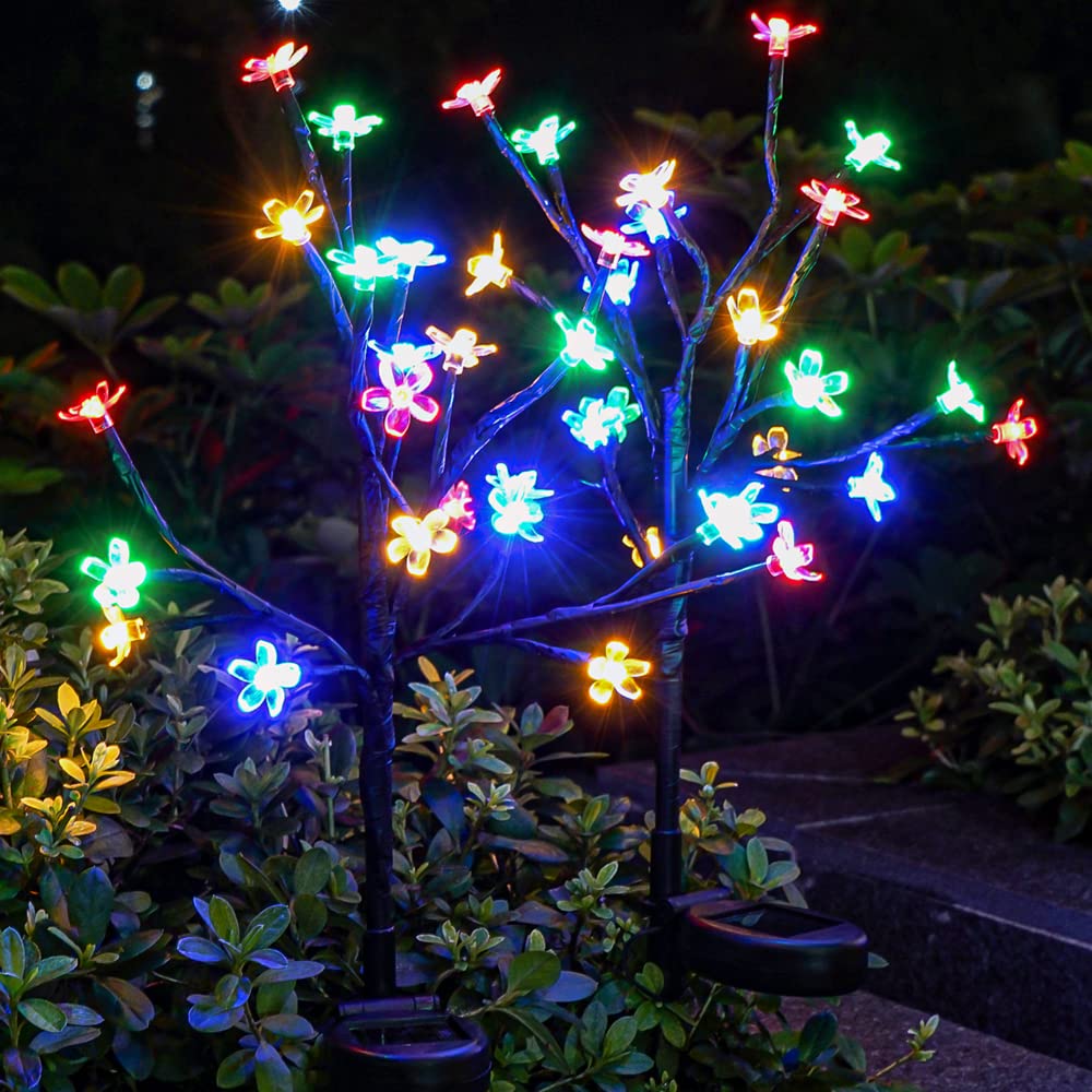 Solar Powered Flower Lights Outdoor - 2 Pack 20 LED Waterproof Garden Lights for Pathway, Walkway, Patio & Yard Decoration | Perfect for Christmas, Landscape & Fairy Light Decorations | Weather-Resistant Solar Garden Lighting for Outdoor Use