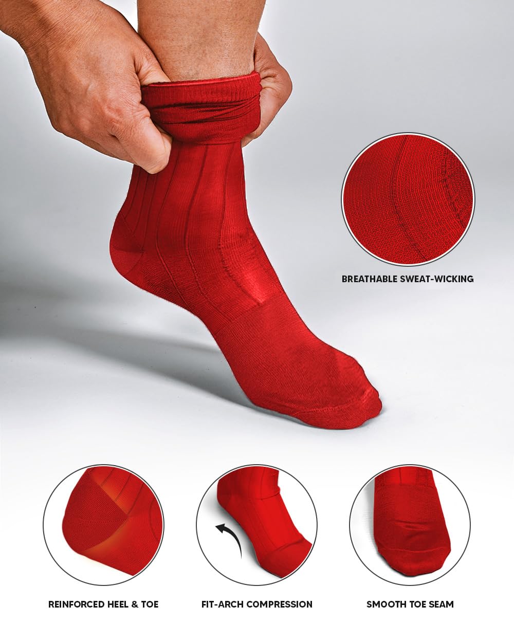 Men's Ribbed Sheer Nylon Anklet Dress Socks - 12 Pack Soft Breathable No-Slip Comfort Socks for Work, Office & Formal Occasions