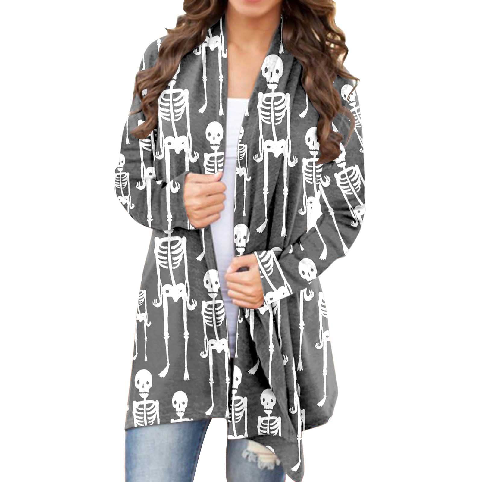Women's Halloween Print Cardigan Sweater - Long Sleeve Casual Fringe Open Front Knit Top for Fall & Winter | Perfect for Halloween Costumes, Office Wear, and Cozy Outfits