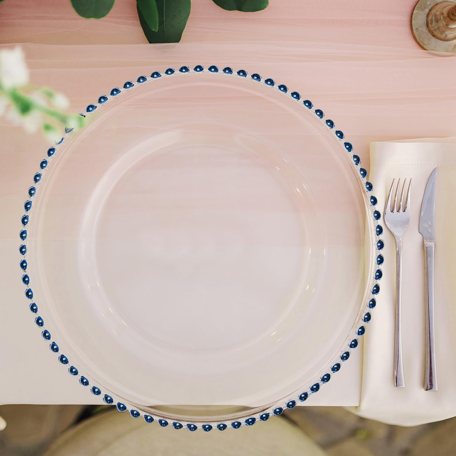 MYEventProducts 8 Pack - 13 Inch Blue Glass Charger Plates for Weddings, Parties & Formal Dinners | Heavy Duty, Durable & Sturdy Charger Plates | Elegant Table Setting Decor | Perfect for Wedding Receptions, Banquets & Holiday Dinner Parties (Blue)