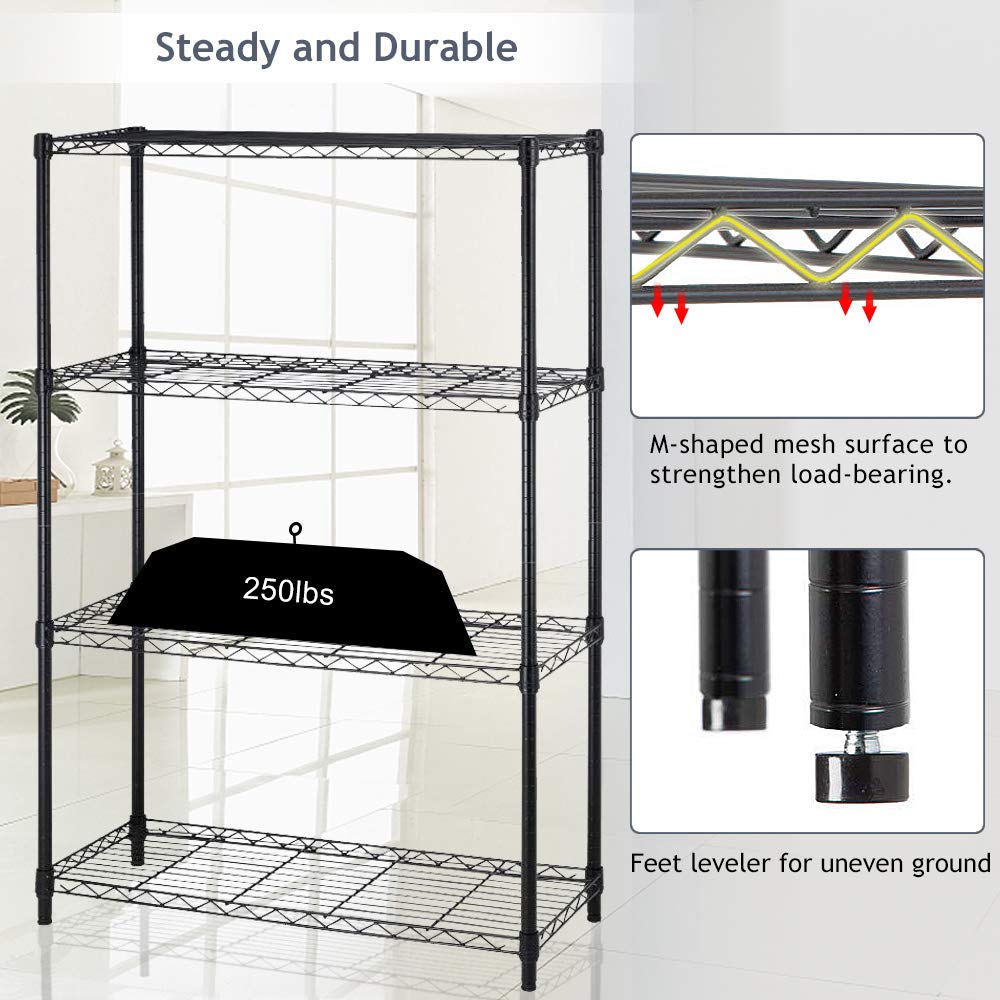 4-Shelf Adjustable Heavy Duty Metal Storage Rack, 1000 lbs Capacity, 36