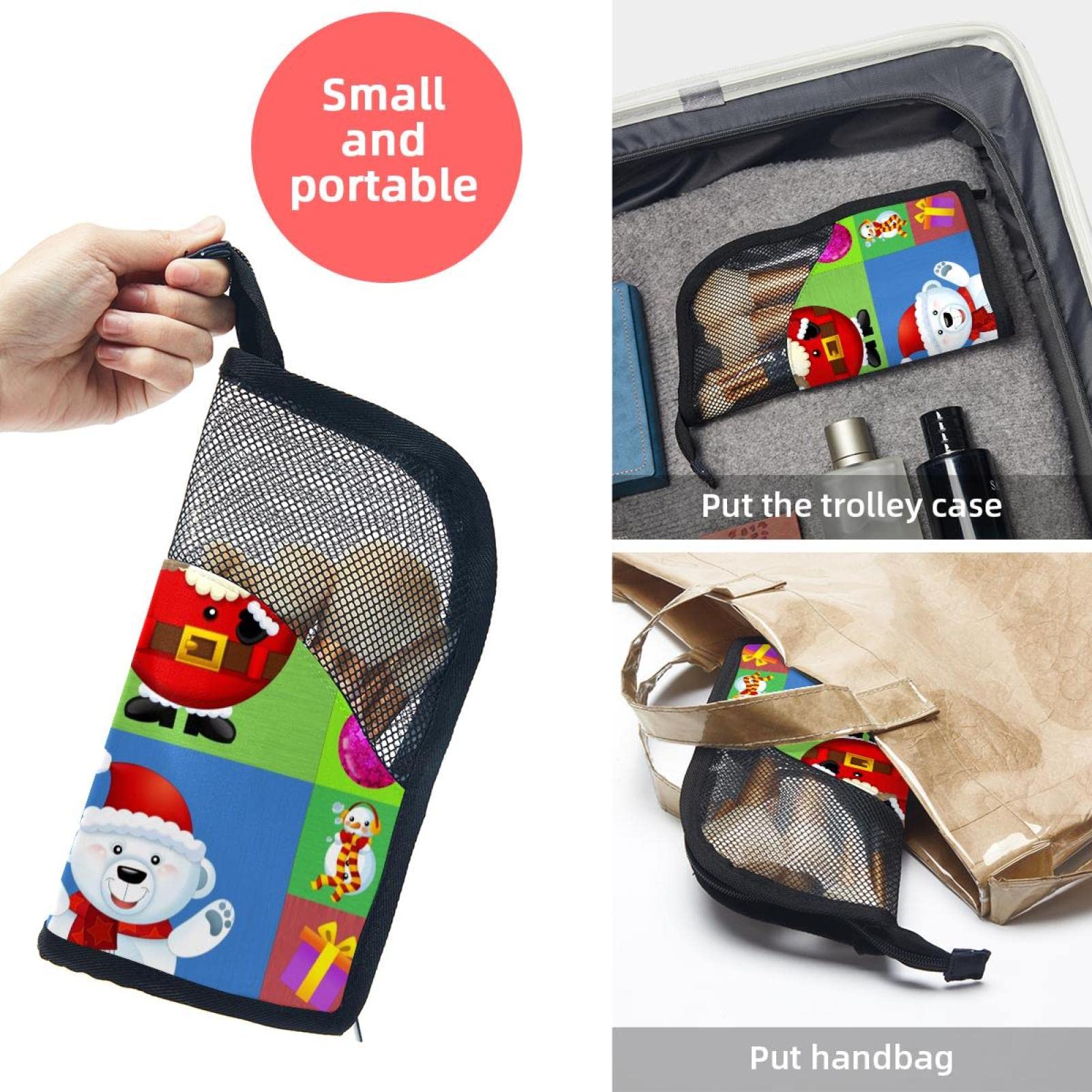 Portable Makeup Brush Organizer Bag with 12 Slots - Christmas Snowman Santa Bear Reindeer Design - Perfect for Travel & Home Makeup Storage