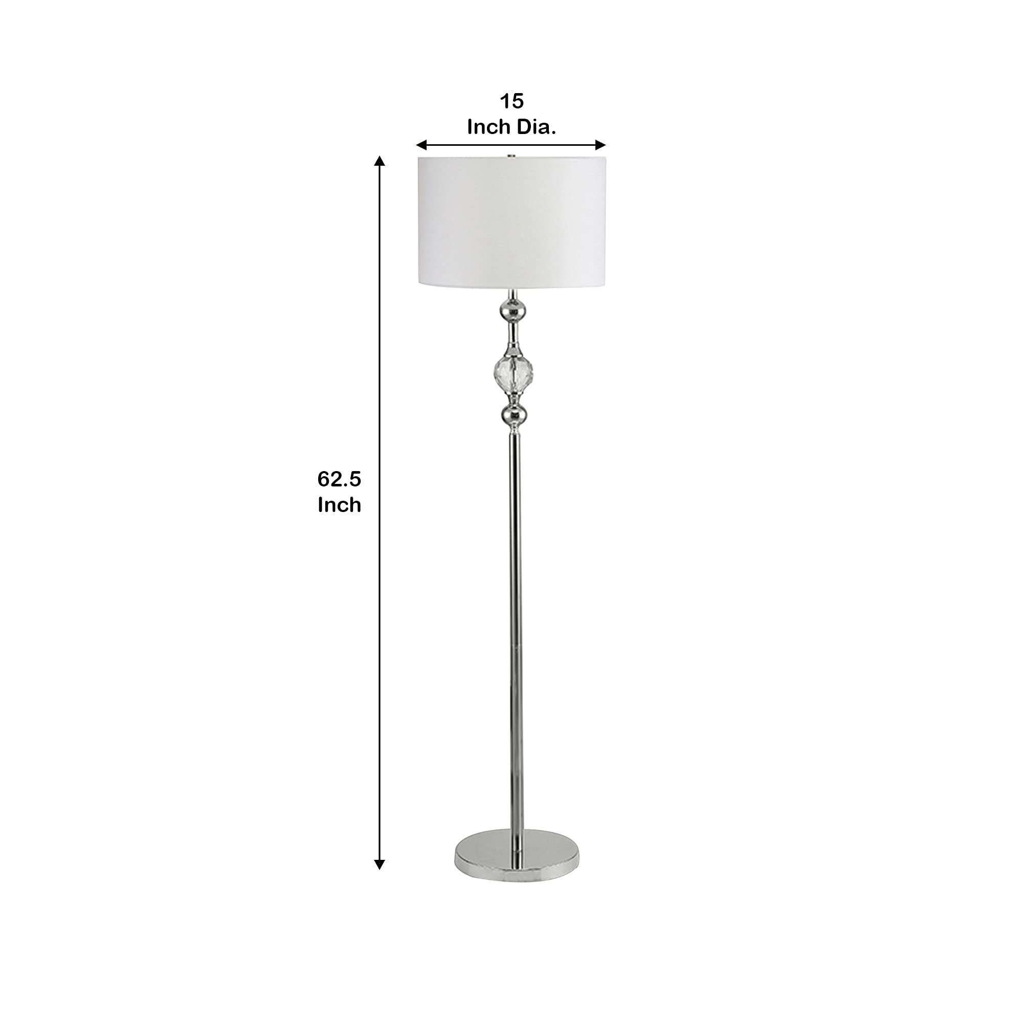 Benjara Modern White Floor Lamp with Metal Frame & Crystal Accents - Elegant Living Room Lighting for Bedroom, Office, or Reading Nook