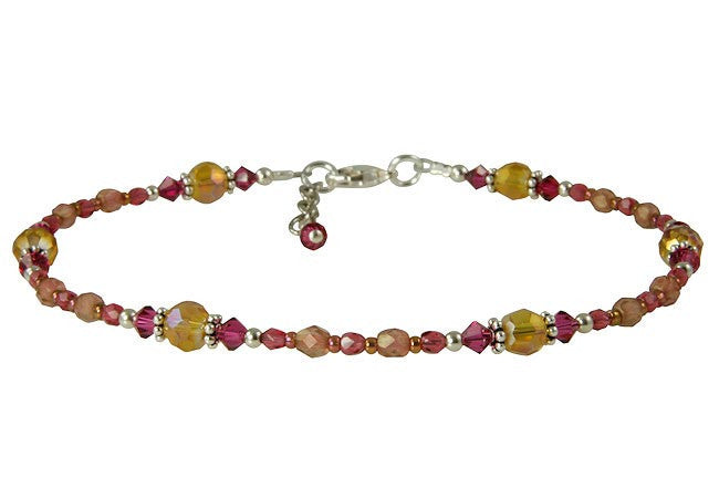 Blissful Amber Fuchsia Pink Beaded Anklet - Handmade Bohemian Ankle Bracelet for Women - Perfect for Beach, Summer & Festival Outfits