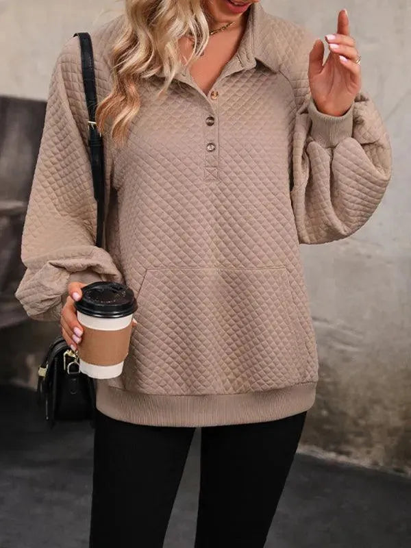 Women's Solid Color Front Pocket Sweatshirt - Cozy Pullover for Casual Wear, Lounge & Outdoor Activities