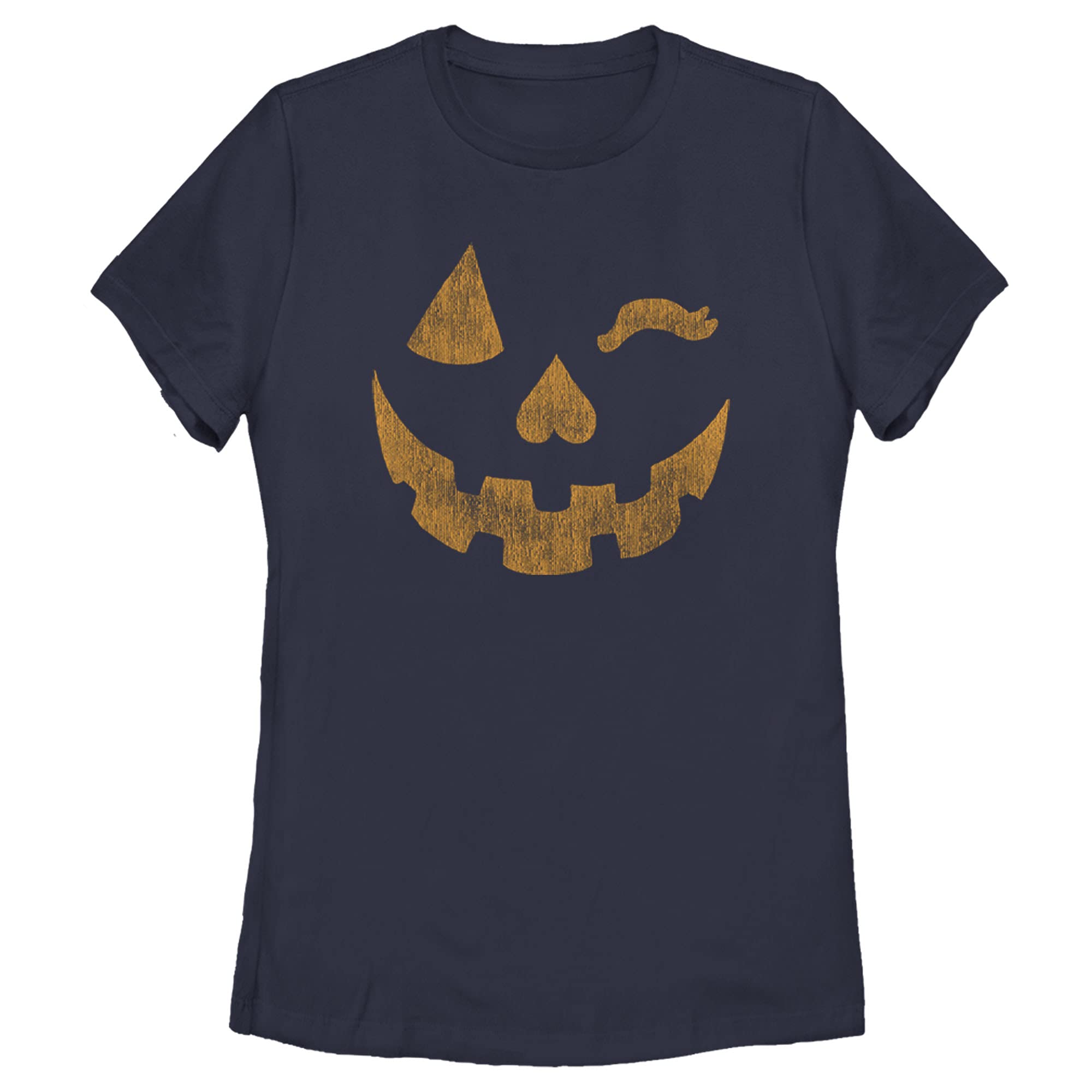 Women's Lost Gods Halloween Jack-o'-Lantern Wink Graphic T-Shirt - Navy Blue - 2XL - Funny Spooky Costume Tee for Halloween Parties & Cosplay