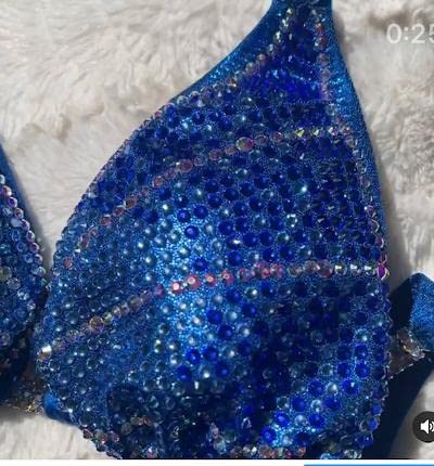 Blue Ombre Figure Competition Bikini - Physique Posing Suit for Women (XS Hips 28