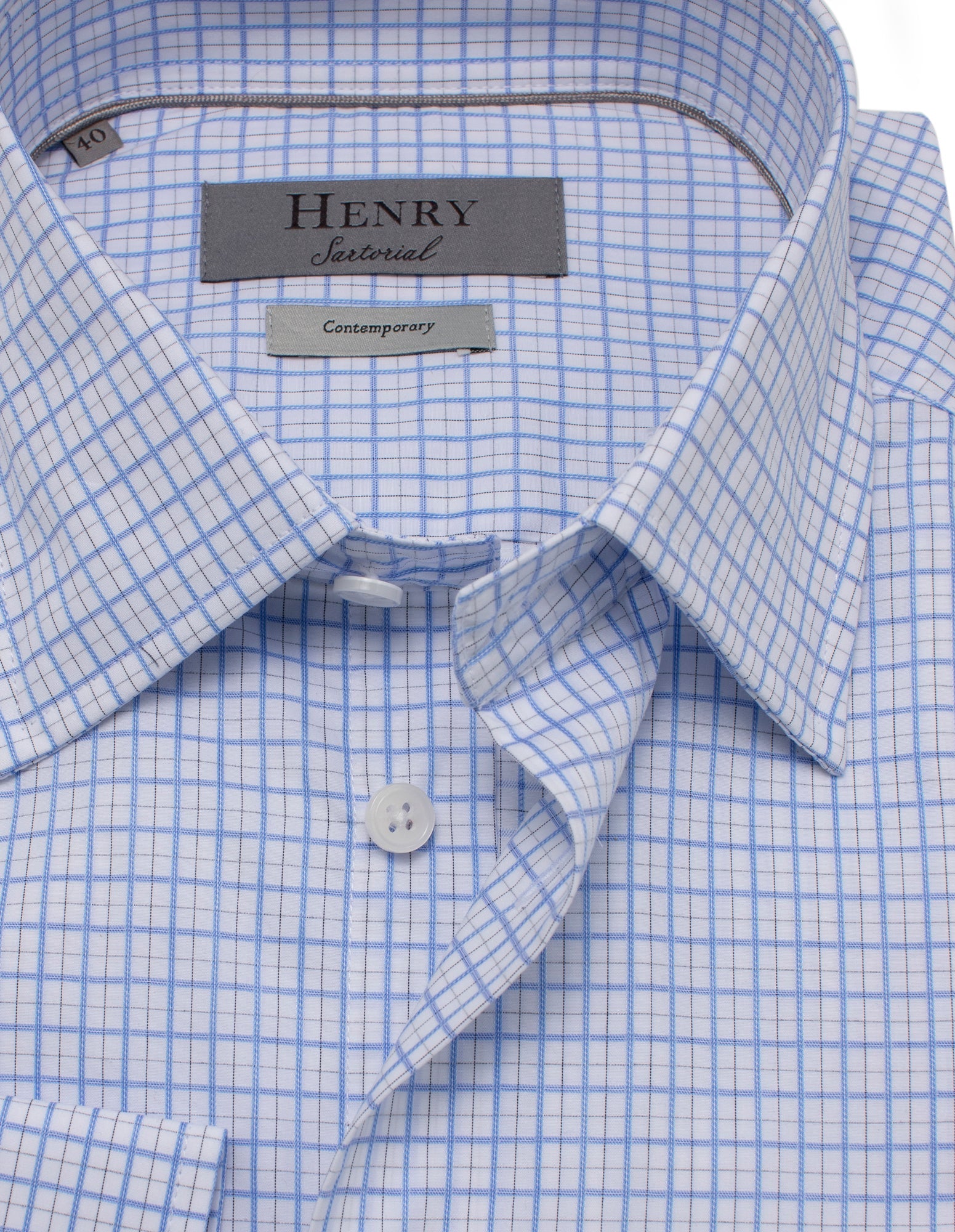 HENRY SARTORIAL Classic Fit Checkered Cotton Blend Casual Shirt for Men - Blue/Brown Plaid - Perfect for Office, Business Meetings & Smart Casual Outfits