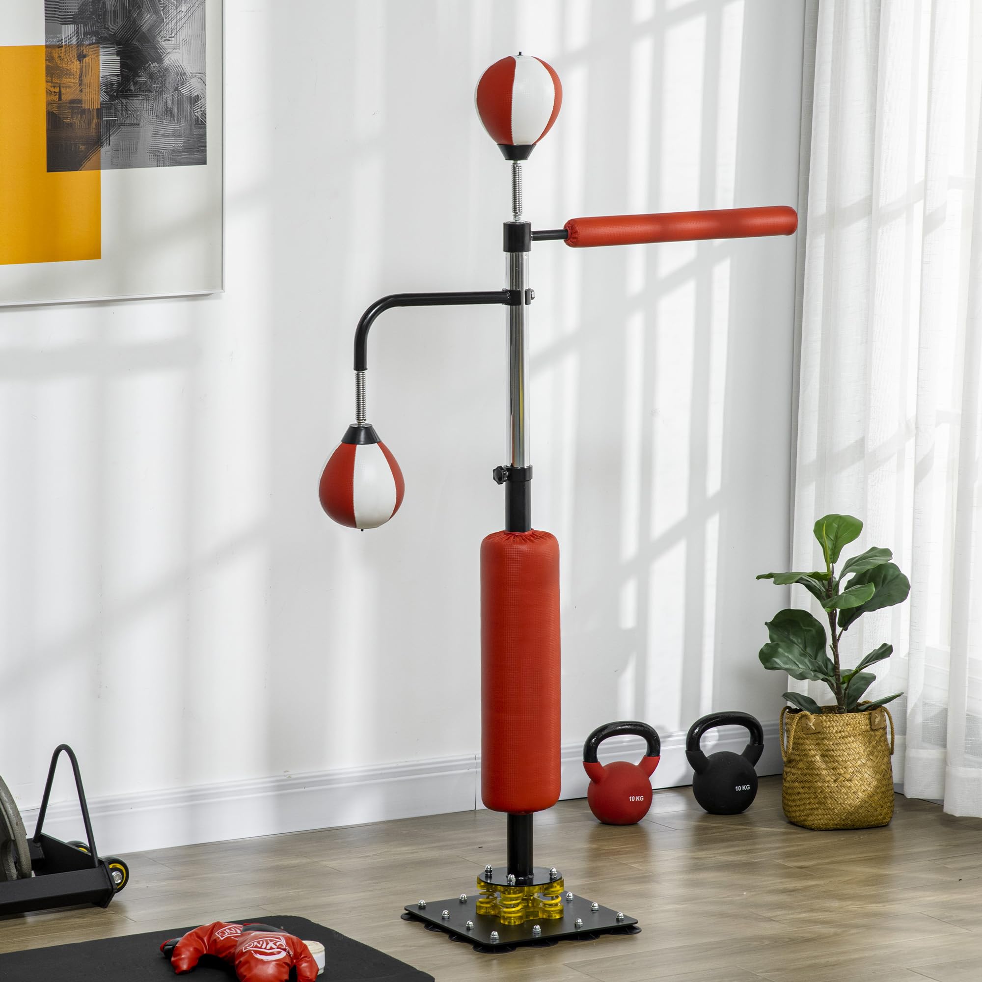 Soozier Freestanding Punching Bag for Adults & Teens - Adjustable Height Boxing Bag with Reflex Bar, Speed Balls & Suction Cup Base - Perfect for Home Gym, Boxing Training, Cardio Workout & Stress Relief