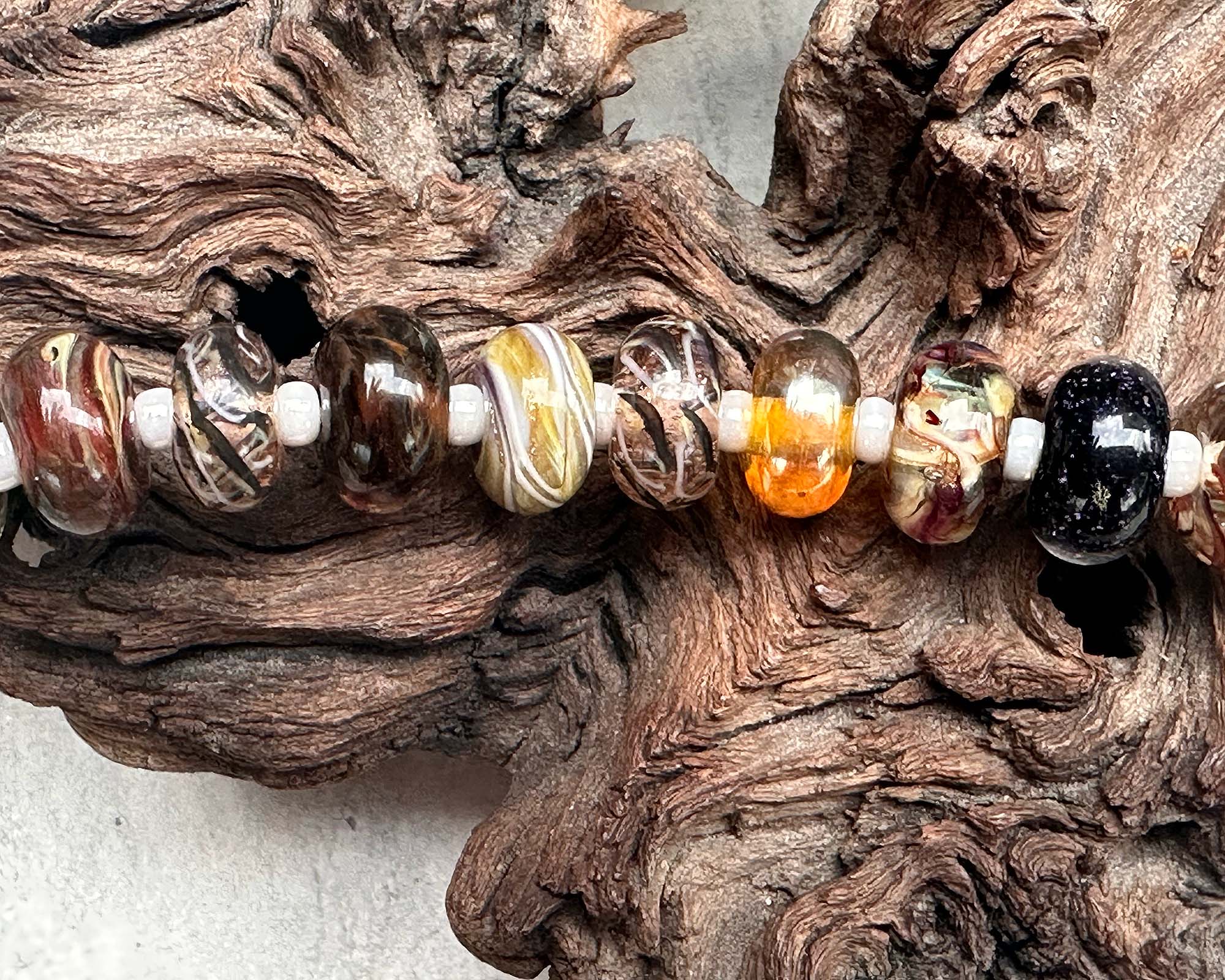 19pcs Brown & Gold Lampwork Beads Mix - Handmade Glass Beads for Jewelry Making, DIY Crafts, Bracelets & Necklaces - SRA Certified Artisan Beads for Bohemian Style Accessories
