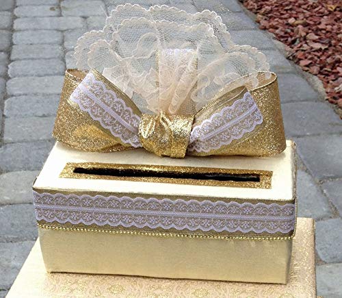 50th Anniversary Card Box - 3 Tier Gold Keepsake with Card Slots, Personalized & Handmade - Perfect for Golden Jubilee Celebrations & Gift Giving
