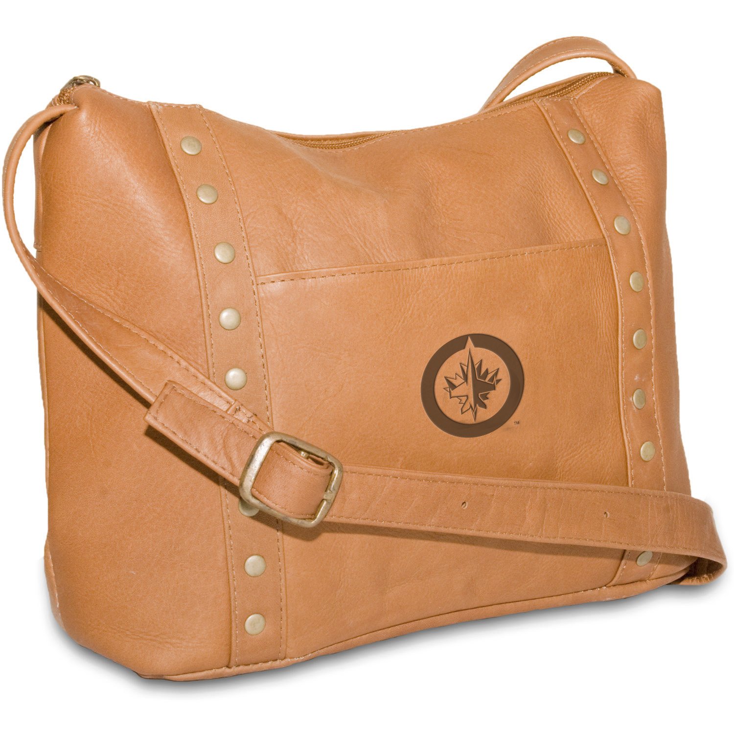 Winnipeg Jets NHL Leather Crossbody Bag for Women - Stylish Tan Top Zip Purse for Hockey Fans, Game Day & Casual Outings