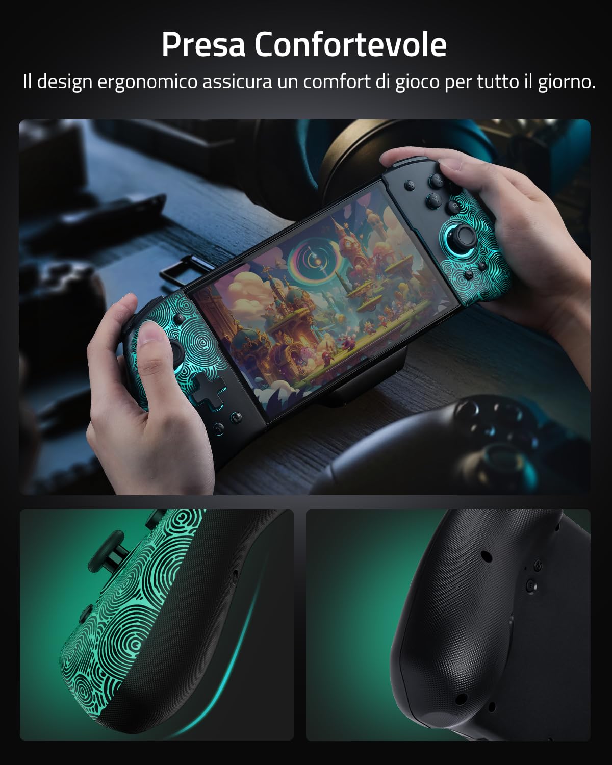 PALPOW Luminous LED Switch Controller for Nintendo Switch/OLED - 7 Color LED, Turbo, Button Mapping - Compatible with Switch & OLED Models - Replacement One-Piece Joypad - Perfect for Gaming at Night or Low Light Conditions