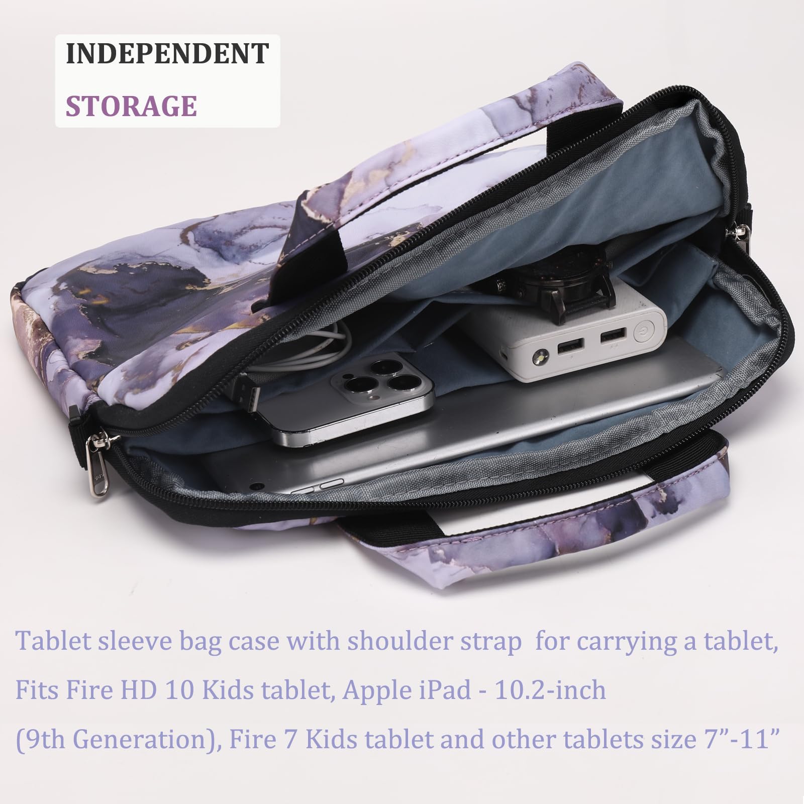 JIANYA 10-12.5 Inch Tablet Sleeve Case for iPad Pro/Air/Mini with Adjustable Shoulder Strap - Waterproof Protective Cover in Marble Purple | Perfect for Work, School & Travel Accessories